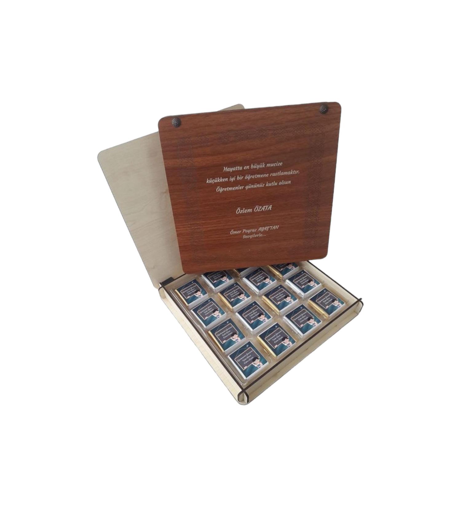 Frig Chocolate Belgian Chocolate Personalized Teachers' Day Chocolate 48 Pieces Madlen Wooden Box