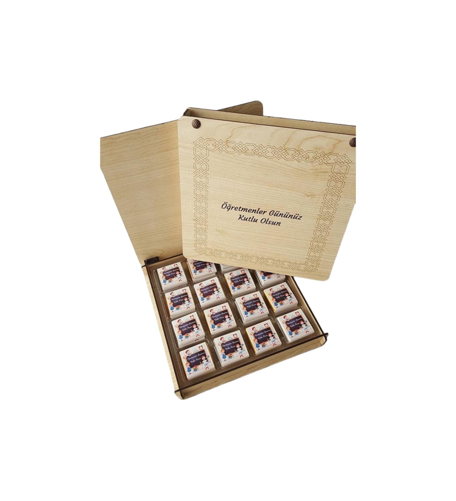 Frig Chocolate Belgian Chocolate Personalized Teachers' Day Chocolate 48 Pieces Madlen Wooden Box