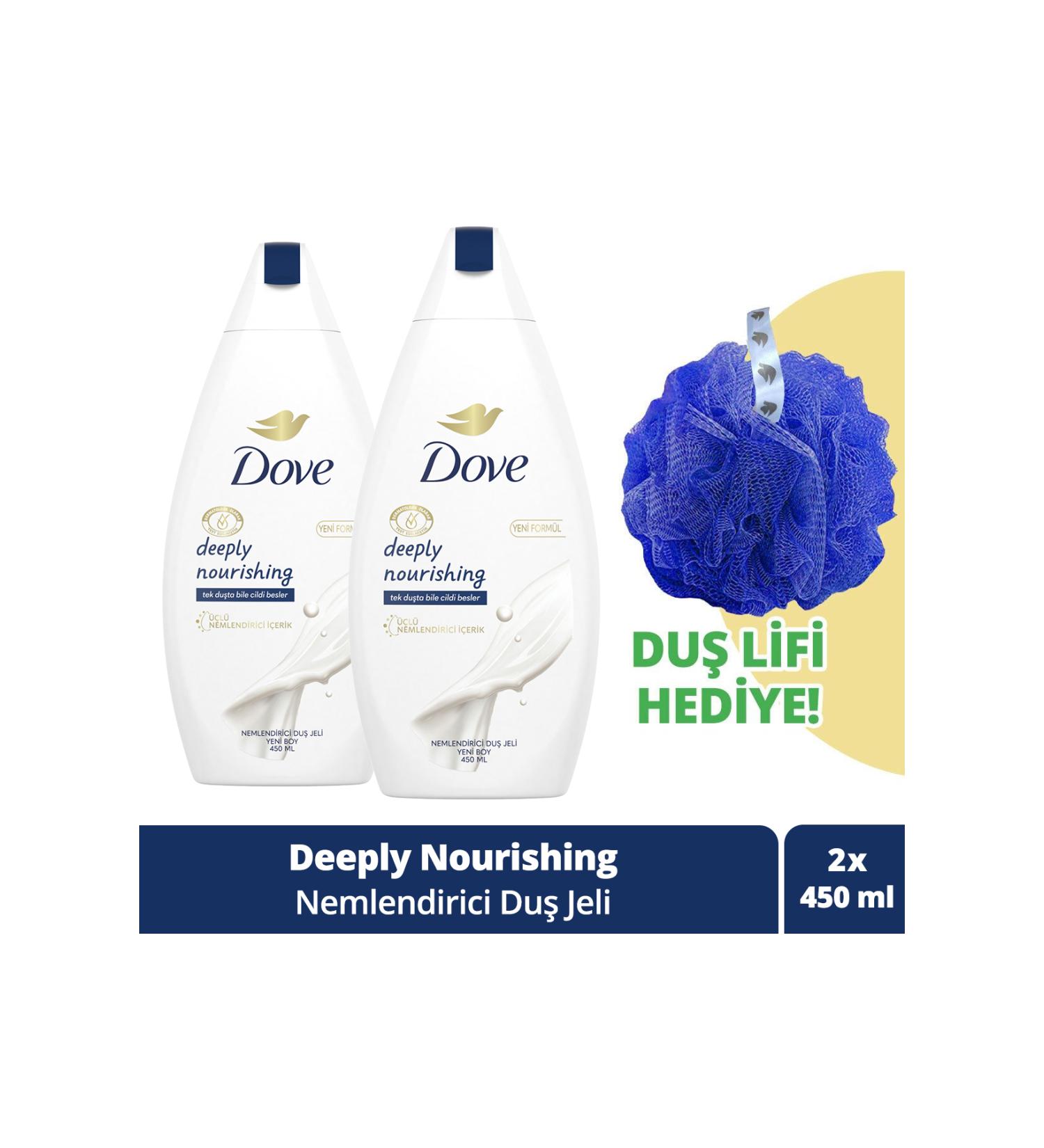 Dove Moisturizing Shower Gel Deeply Nourishing 450ml X2 Shower Loofah Gift - Buy Online on GoSupps.com
