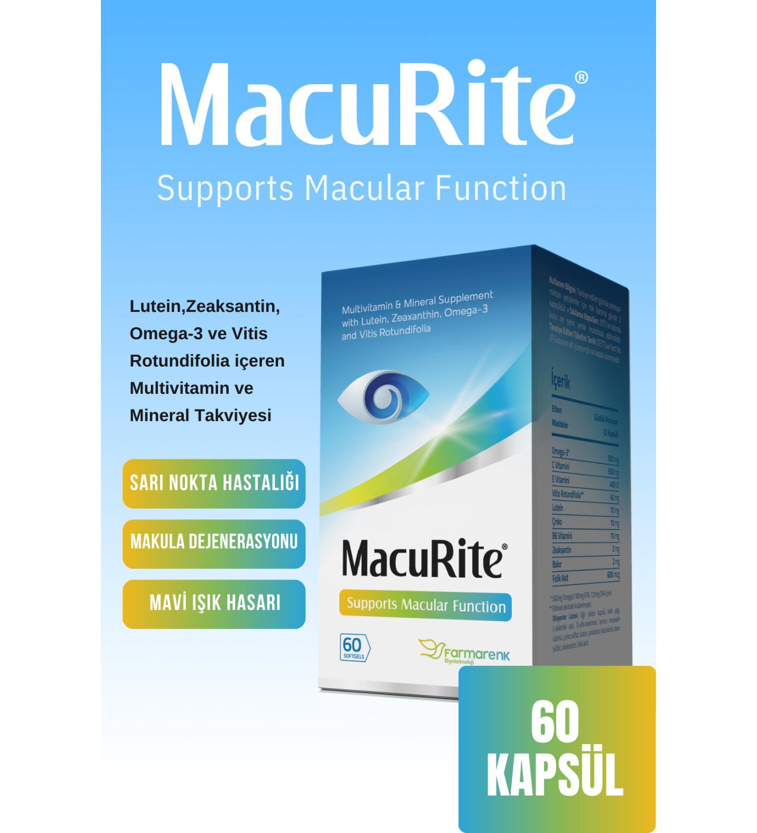 macurite 60 Softgel Capsules- Eye Vitamin Containing Lutein Zeaxanthin - Buy Online on GoSupps.com