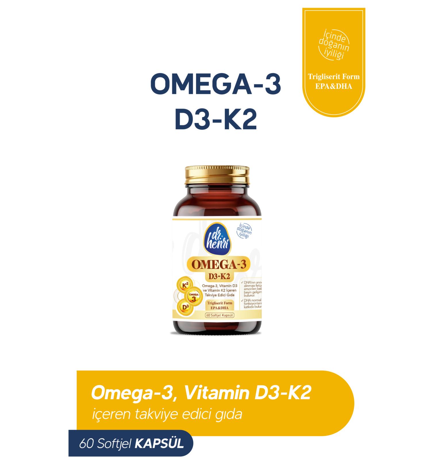 Dr.Henri Fish Oil Containing Omega-3 D3 & K2 Vitamin 60 Capsules Supplementary Food - Buy Online on GoSupps.com