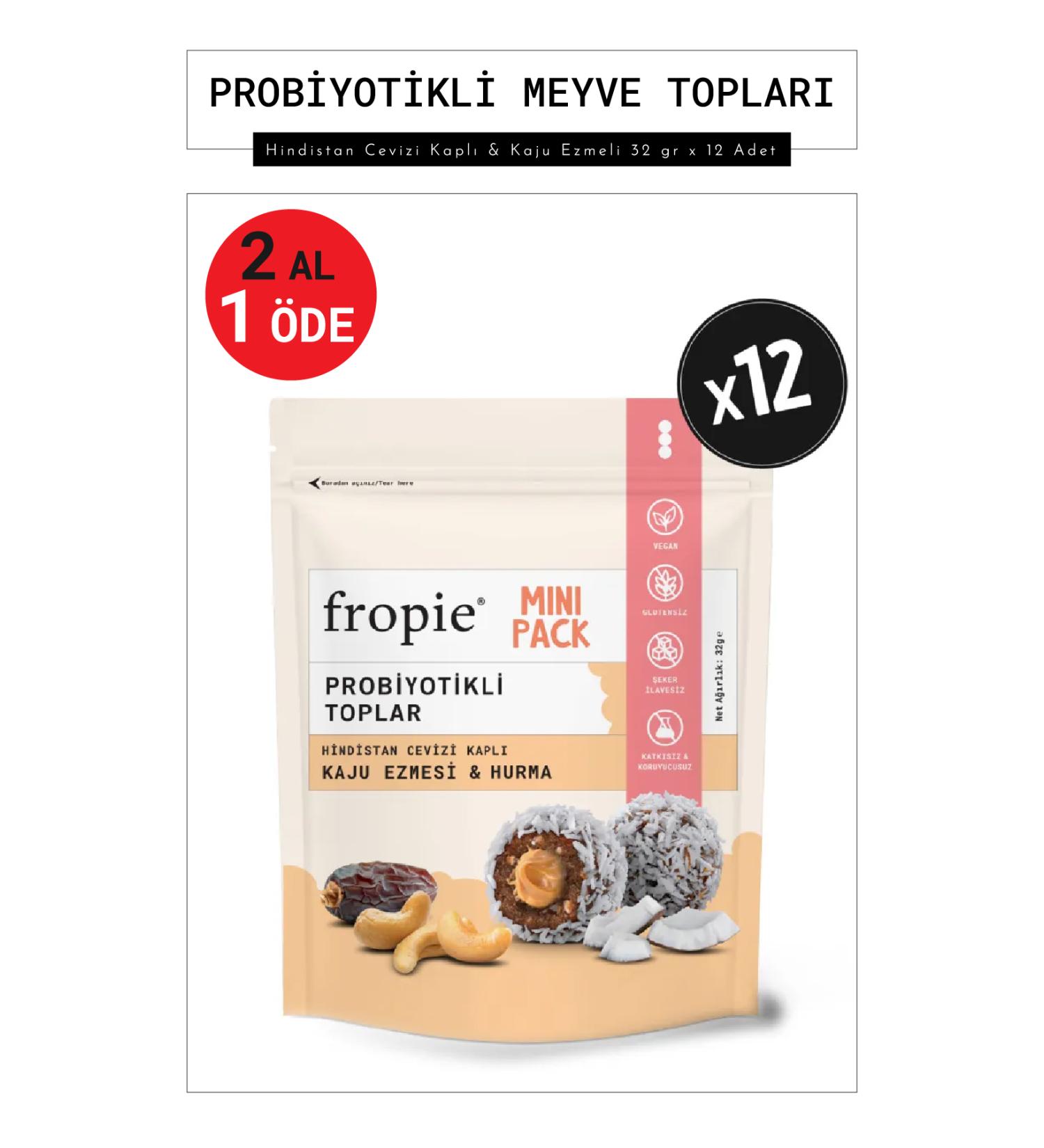 FROPIE Mini Vegan Probiotic Fruit Balls - Coconut Coated & Cashew Paste 32 gr x 12 Pieces