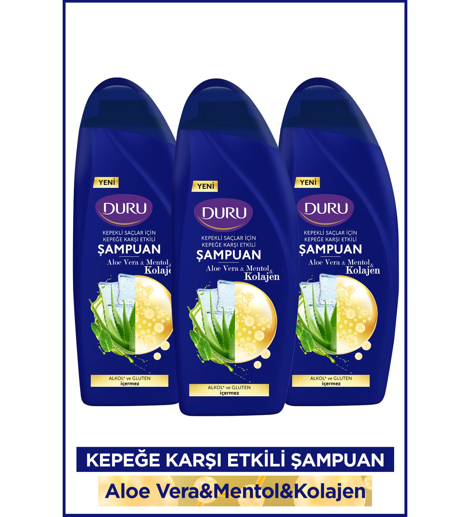 Duru Aloe Vera&menthol&collagen Anti-Dandruff Shampoo 3x500 ml - Buy Online on GoSupps.com