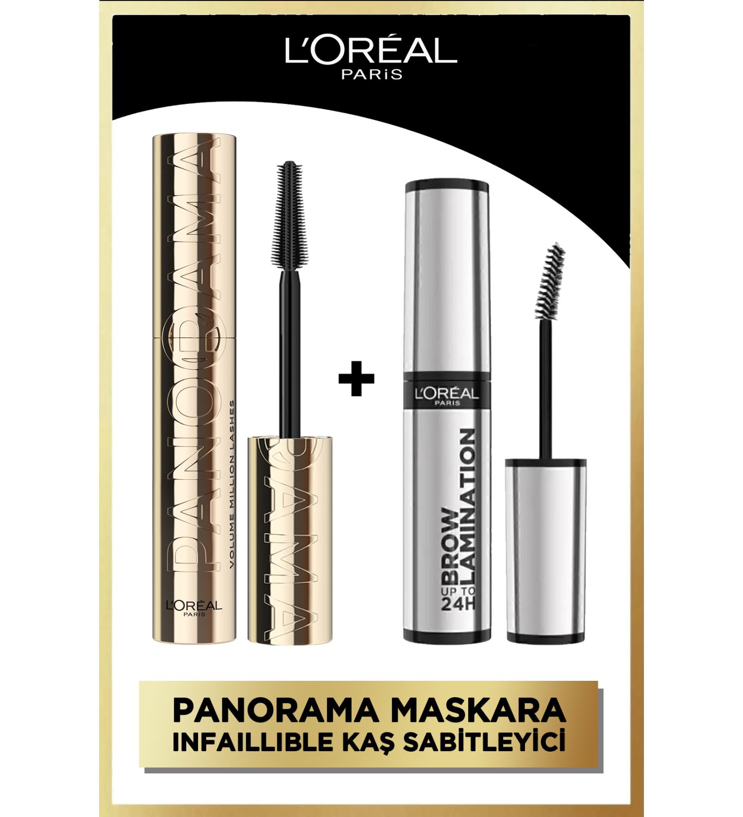 L'Oreal Paris Panorama Volumizing Mascara Black + Infaillible 24H Brow Lamination Transparent Eyebrow Stabilizer