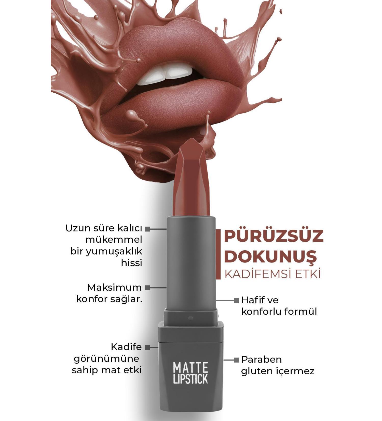 Alix Avien 412 Warm Brown Matte Lipstick - Non-Drying Smooth Touch and Velvety Effect - Matte Lipstick