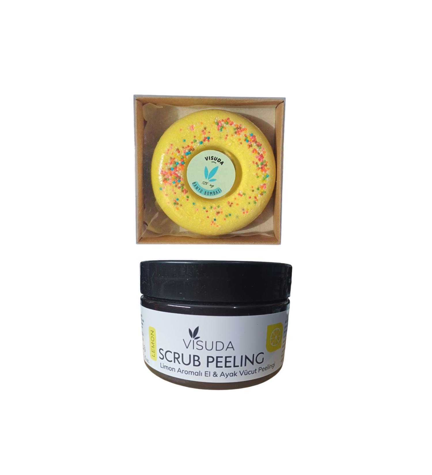 visuda cosmetics Lemon Donut Foaming Bath Ball 120gr Lemon & Hand Foot Body Peeling 300 ml