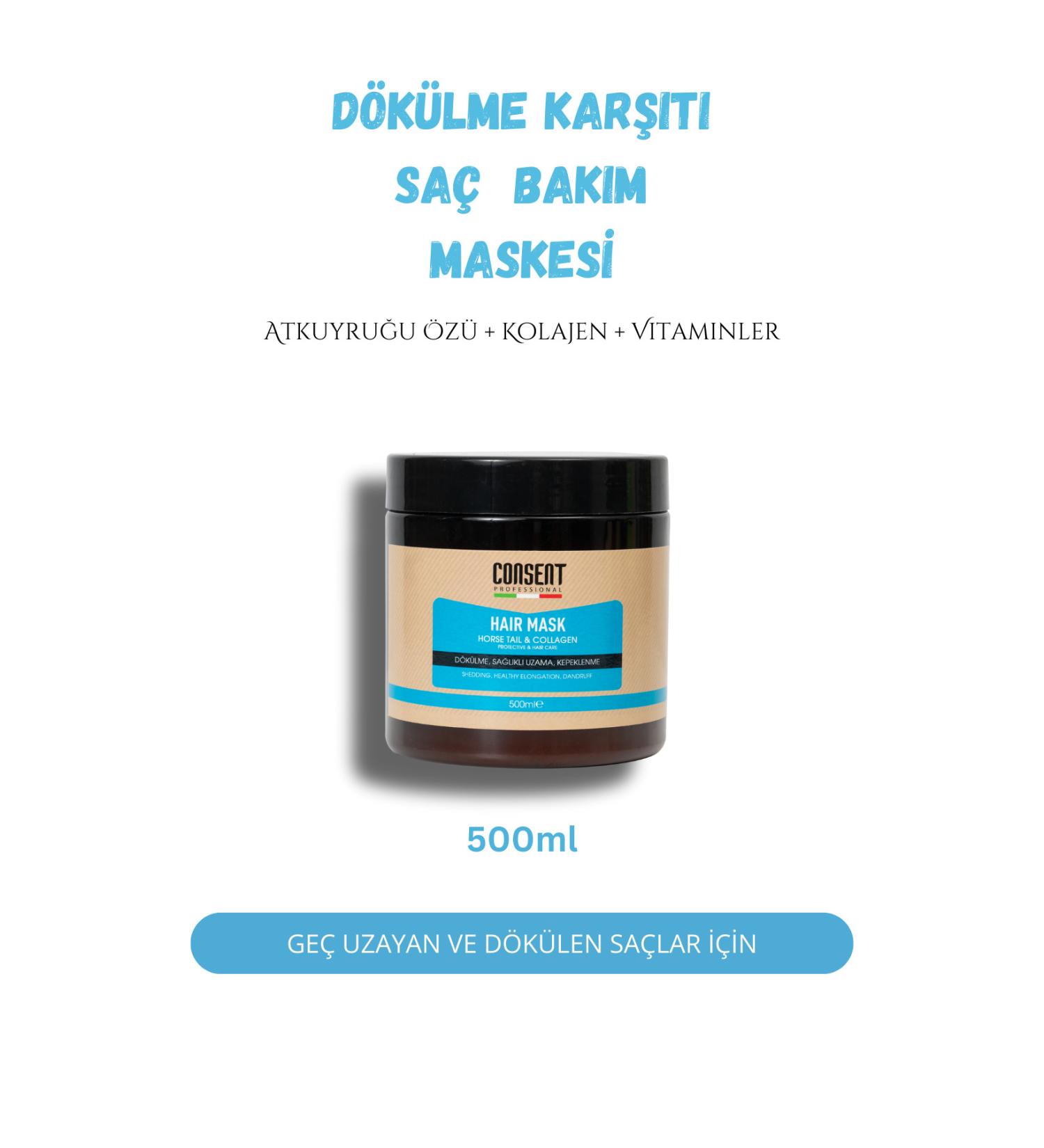 Consent Professionall Horsetail Extract and Collagen Anti-Dandruff and Anti-Fall Fast Growth Hair Care Mask 500ml - Buy Online on GoSupps.com