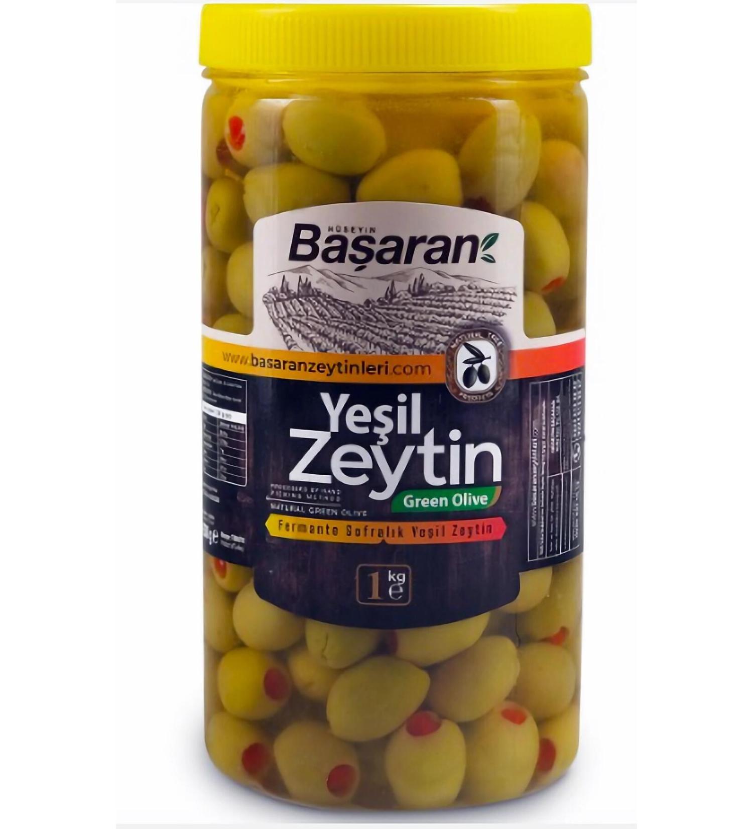BASARAN Green Olives with Pepper 1 Kg