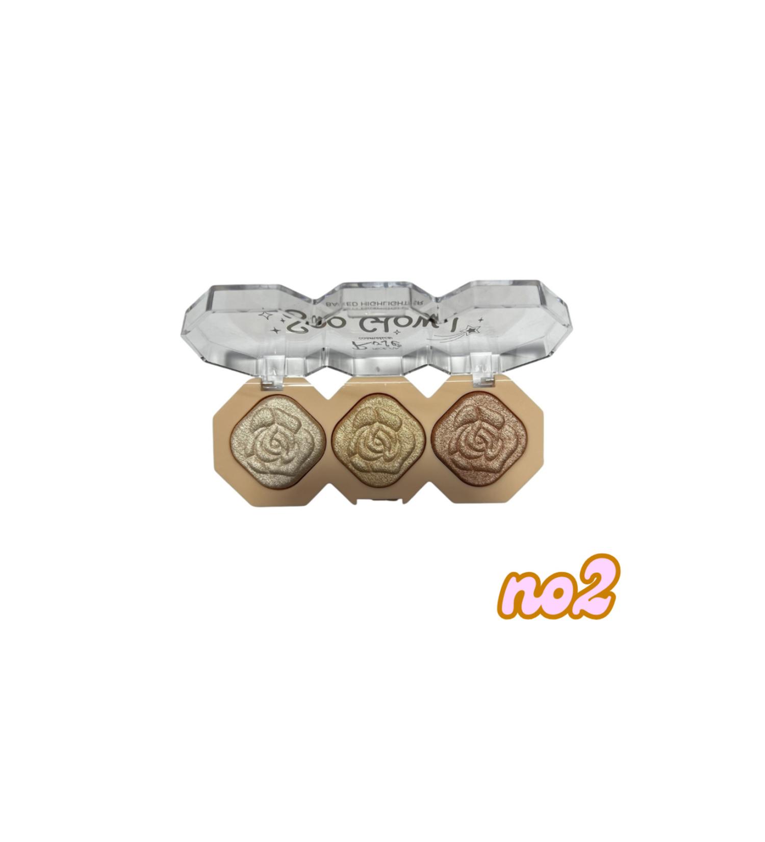 ELMASCOZMETIC Let Your Shine Speak! 3-Piece Rose Shaped Highlighter Palette With Two Different Shade Options