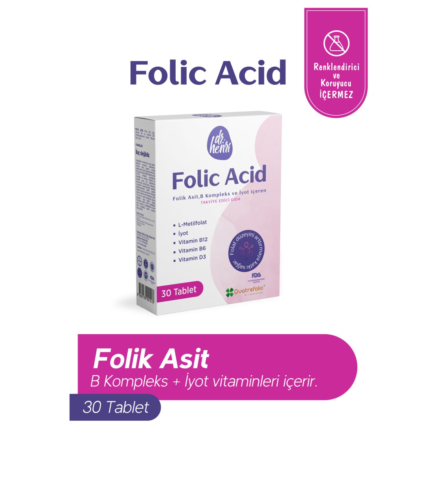 Dr.Henri Folic Acid 30 Capsules Iodine Vitamin B6 and B12 (methylcobalamin) Folic Acid Containing Supplementary Food - Buy Online on GoSupps.com