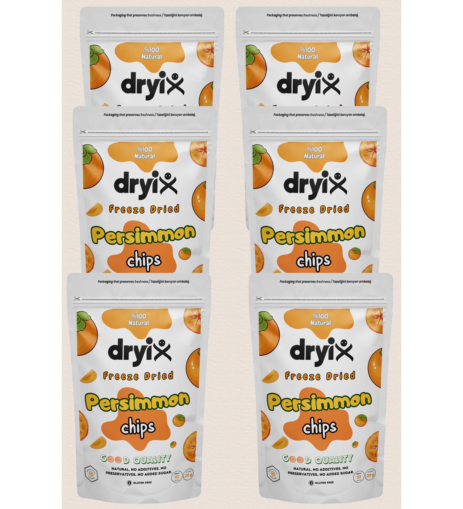 Dryix 6 Packs of Dried Persimmon 20 Gr Freeze Dried Crispy Fruit Chips Freeze Dried