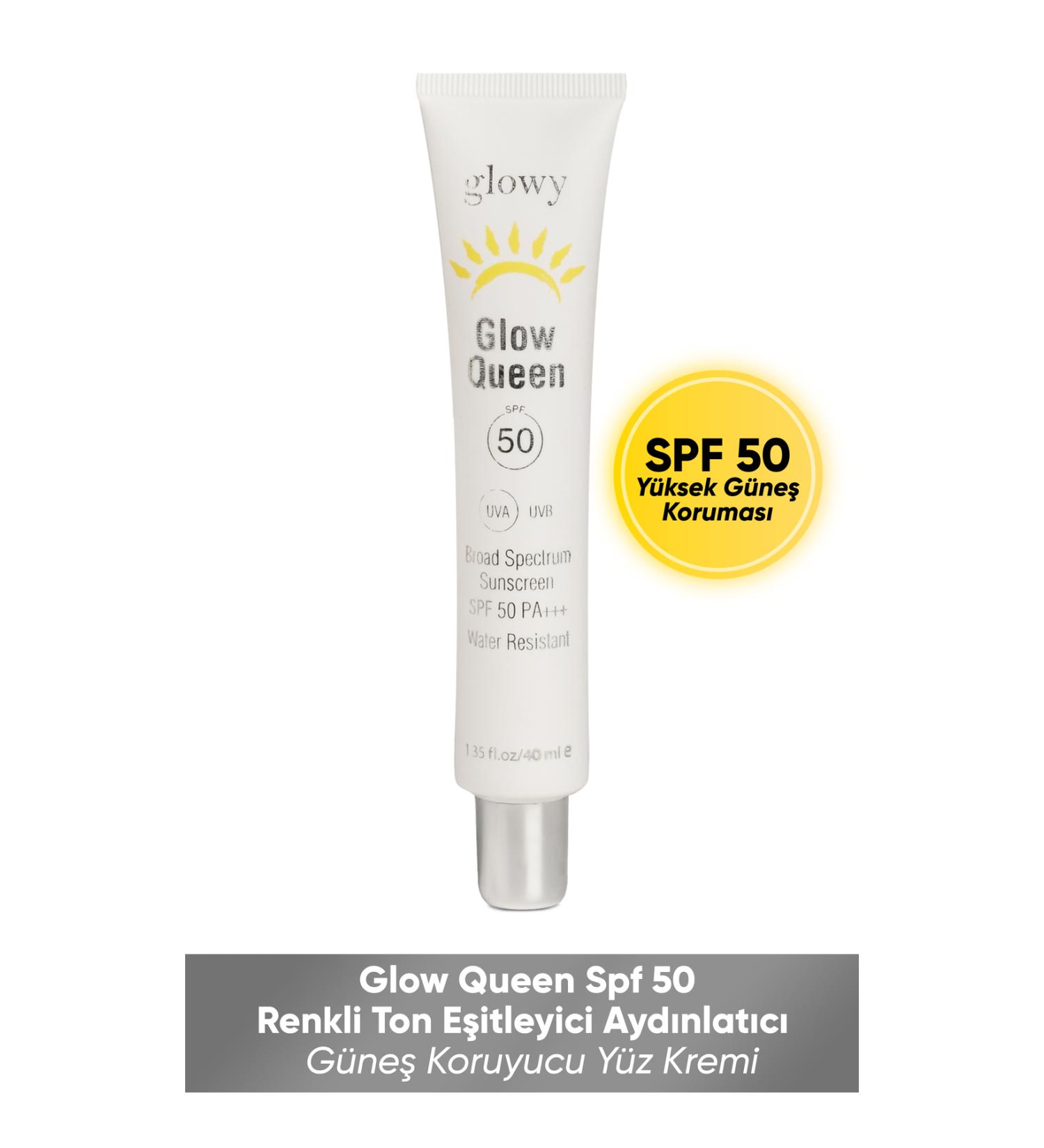 GLOWY Glow Queen Spf50 Tinted Tone Equalizing Brightening Sunscreen Face Cream 40ml - Buy Online on GoSupps.com