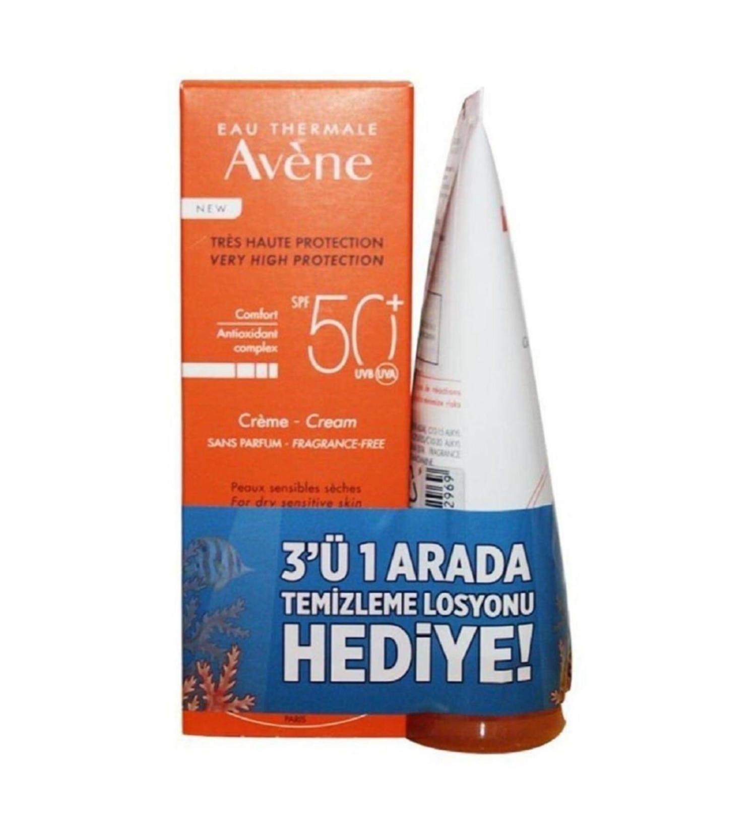 Avene Cream Spf50 50 ml 3 in 1 Cleansing Lotion 100 ml with Gift