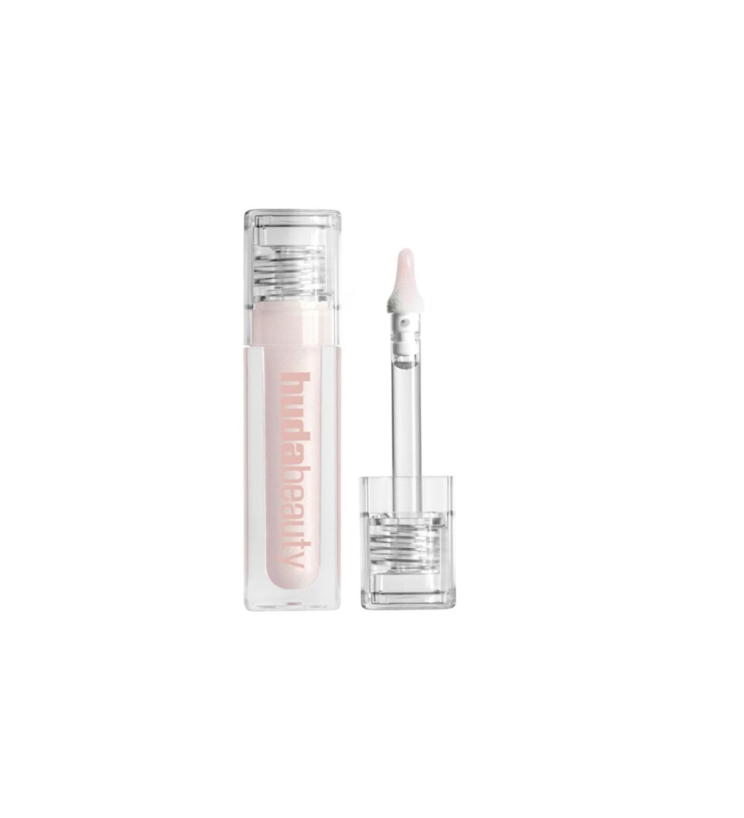 Huda Beauty Icy Nude FAUX FILLER Lip Gloss Ultra Shiny Lip Gloss SHE GLITZY Pinkestcosmetics