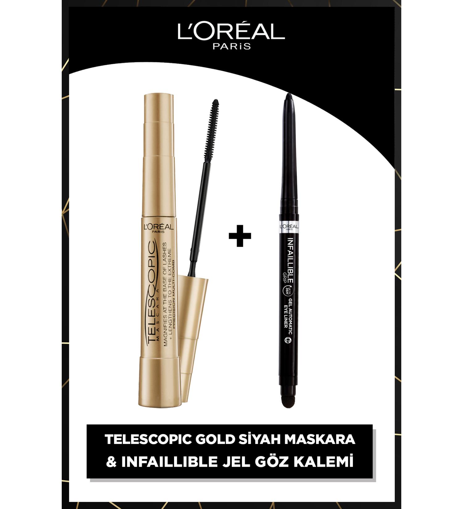 L'Oreal Paris Telescopic Gold Black Mascara & Infaillible Automatic Gel Eyeliner - Black - Buy Online on GoSupps.com