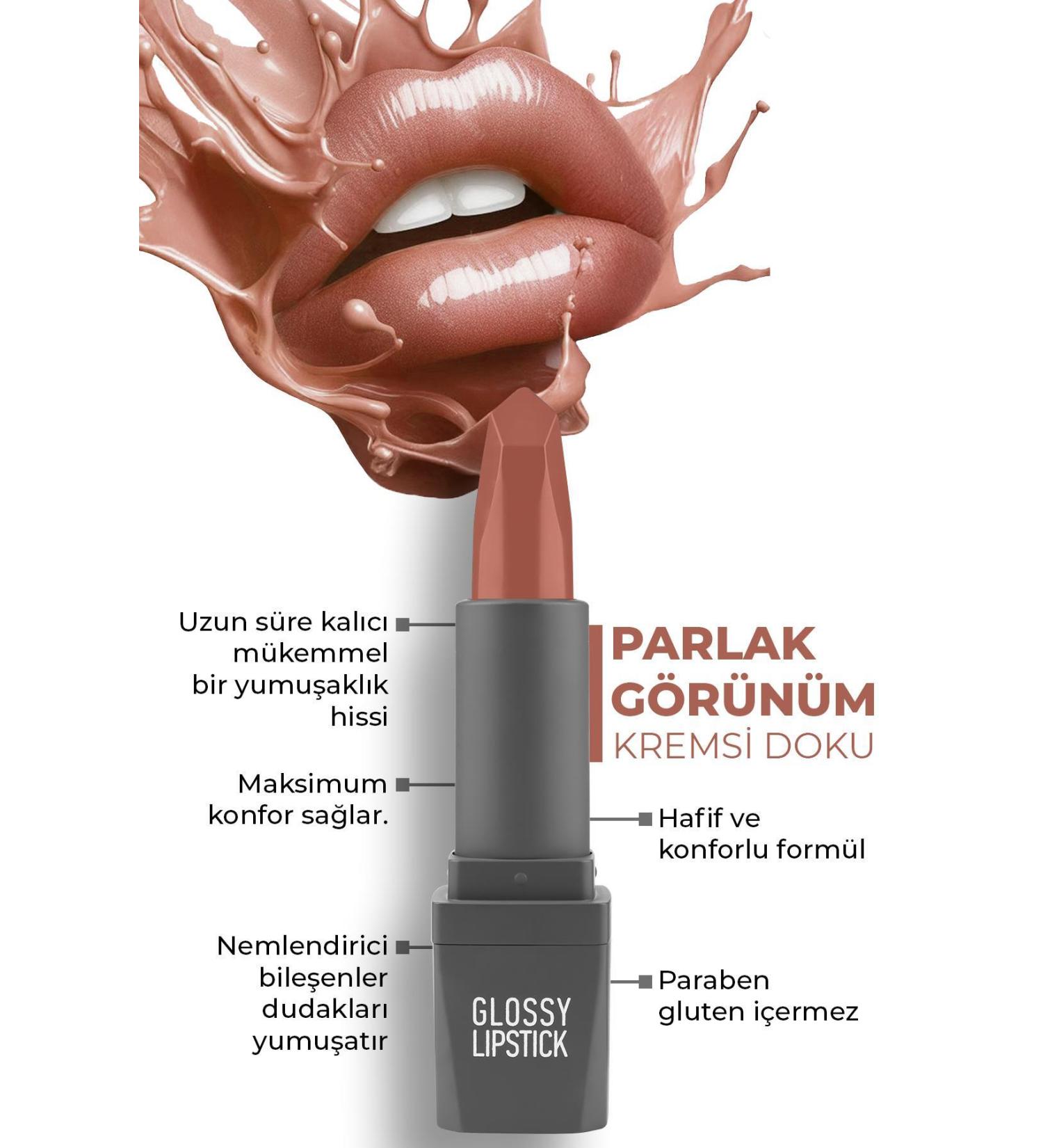 Alix Avien 309 Peach Nude Shiny Lipstick - Moisturizing Effect Smooth Lip Appearance - Glossy Lipstick
