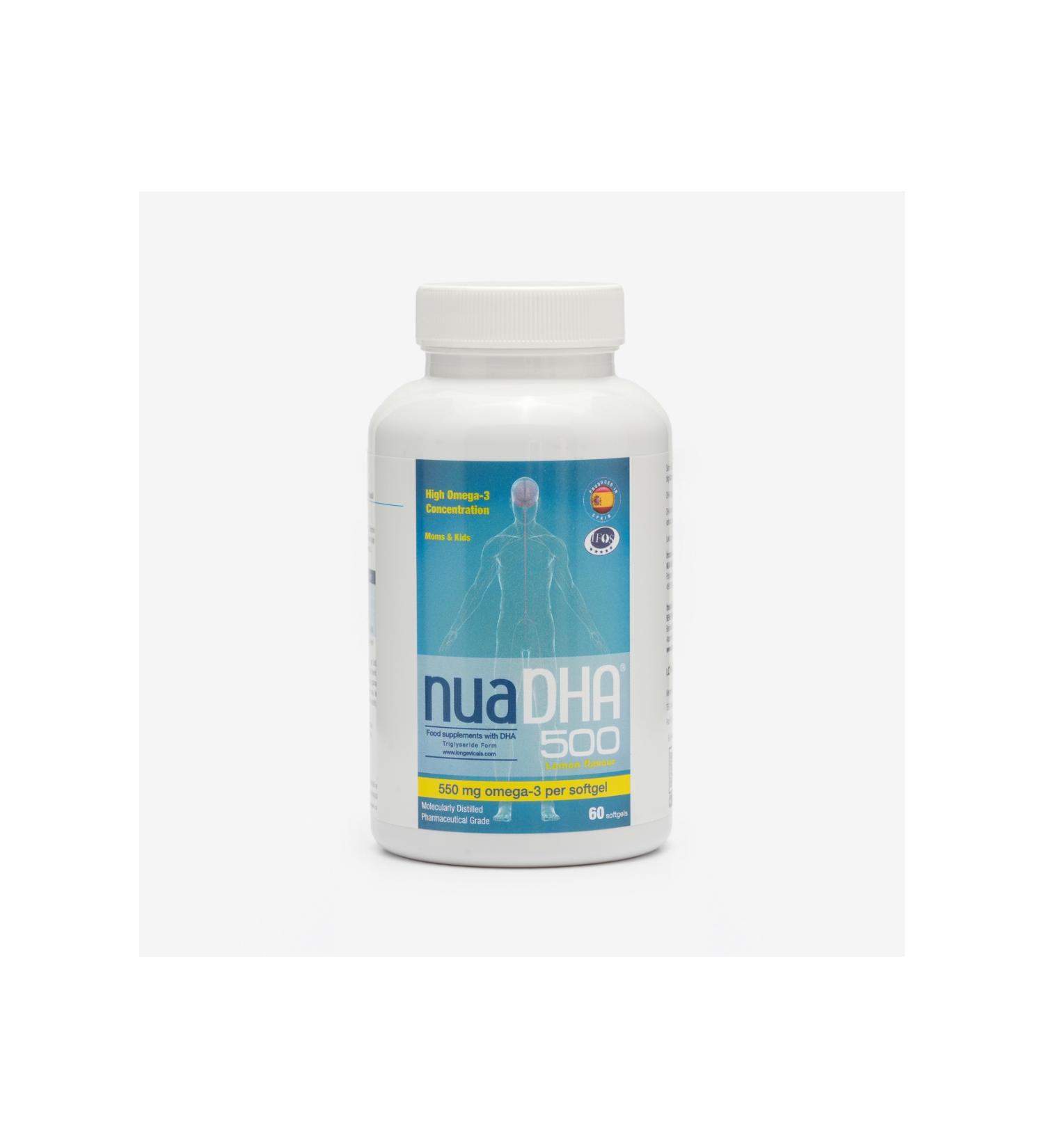 Nua Biological Nua Dha 500 Omega-3 Lemon Flavored Supplement 60 Capsules - Buy Online on GoSupps.com