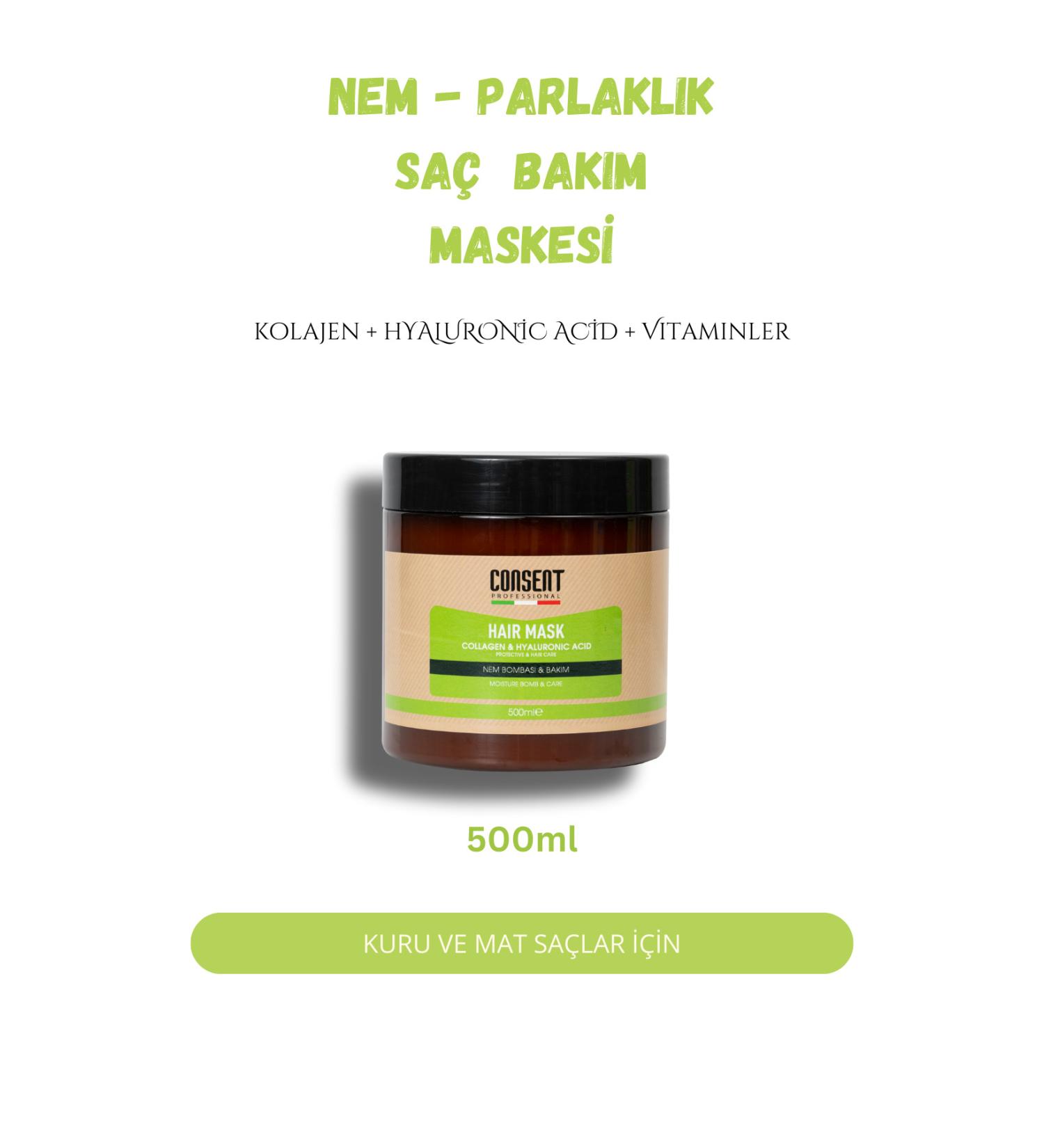 Consent Professionall Collagen & Hyaluronic Acid Hair Care Mask 500ml I Hair Moisturizing I Shine Sulfate-Free - Buy Online on GoSupps.com