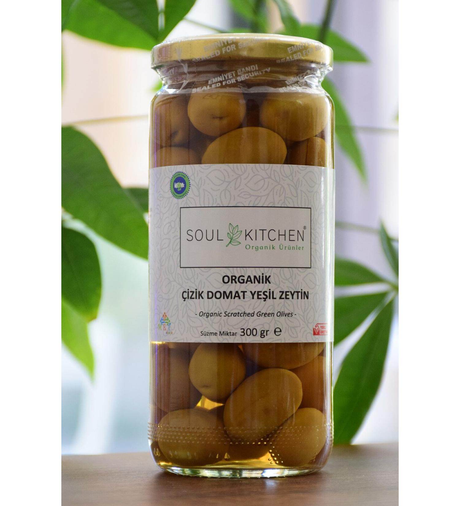 Soul Kitchen Organic Products Organic Scratched Tomato Green Olives 300gr - Buy Online on GoSupps.com