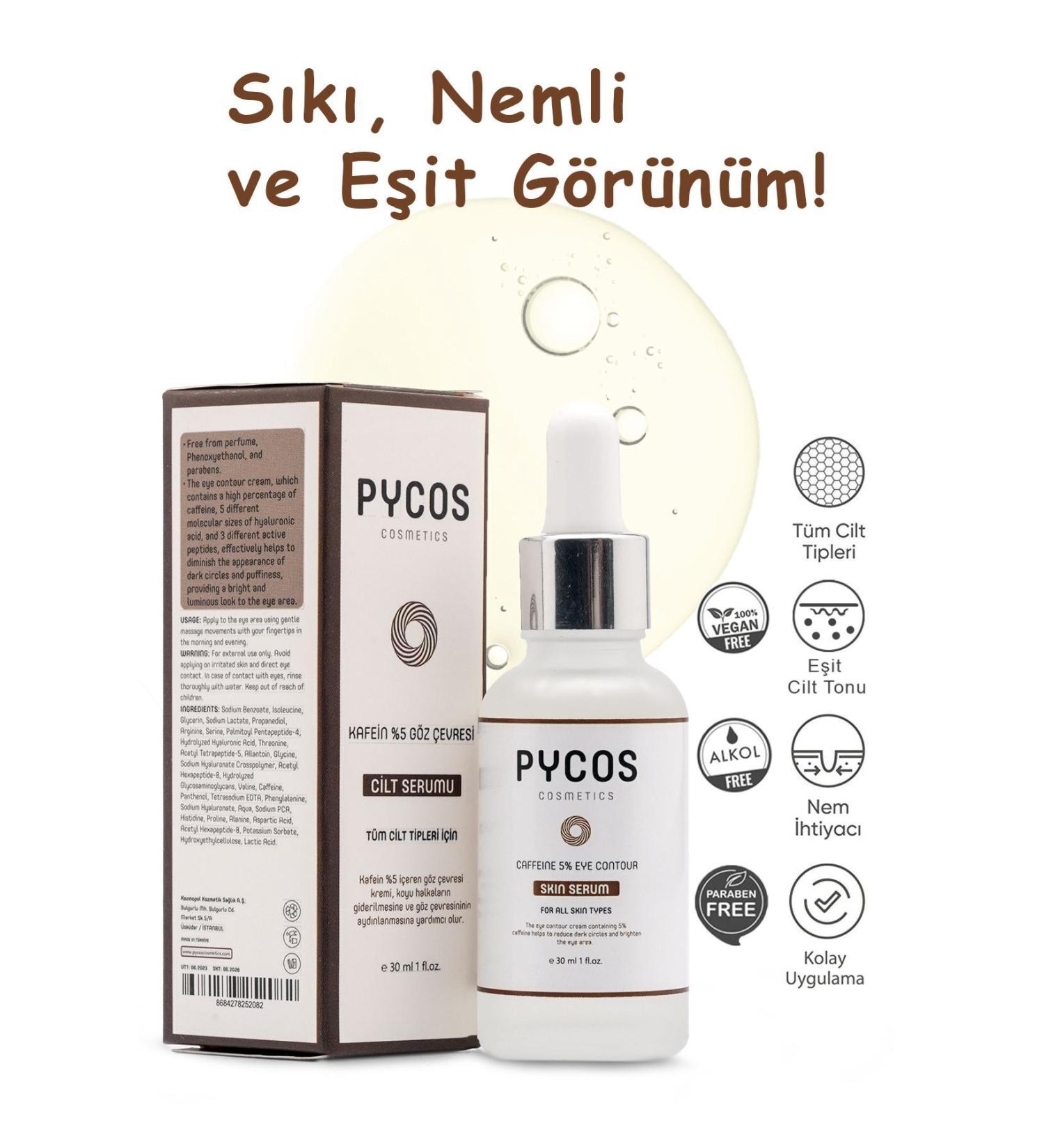 PYCOS COSMETICS Caffeine 5% + Peptides + Hyaluronic Acid Eye Contour Serum 30 ml - Buy Online on GoSupps.com