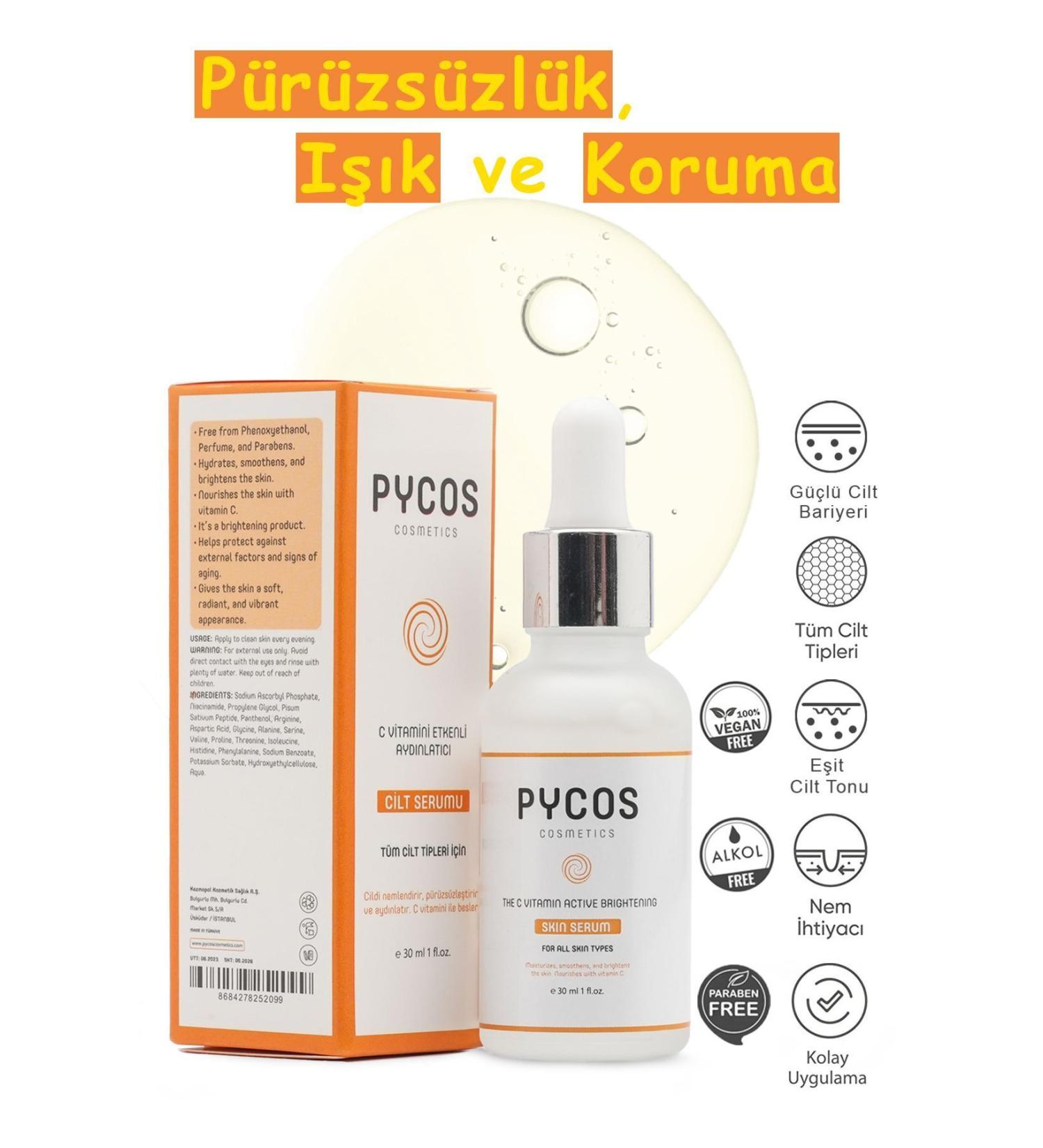 PYCOS COSMETICS Vitamin C Brightening Tone Equalizing Shining Skin Care Serum 30 ml - Buy Online on GoSupps.com