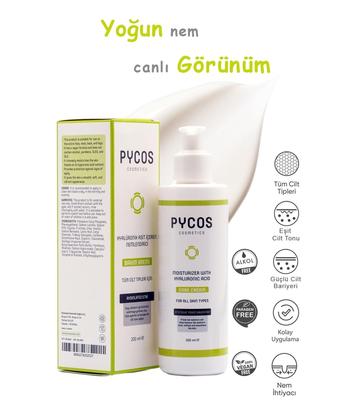 PYCOS COSMETICS Moisturizing Face and Body Skin Care Cream with Hyaluronic Acid and Panthenol B5 200 ml - Buy Online on GoSupps.com