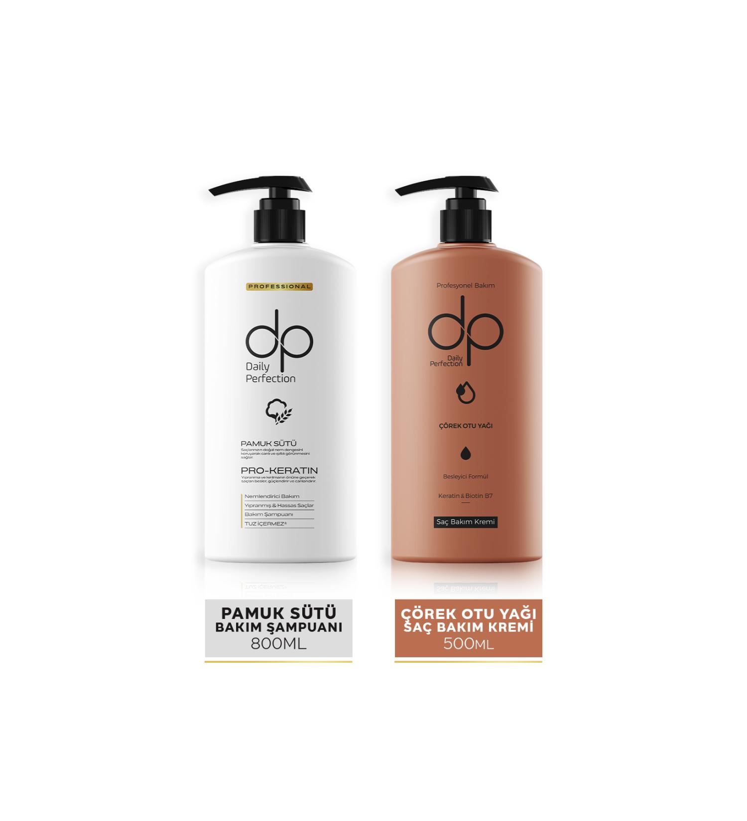 dp Daily Perfection Shampoo Cotton Milk 800 ml & Hair Conditioner Black Cumin Oil 500 ml - Buy Online on GoSupps.com