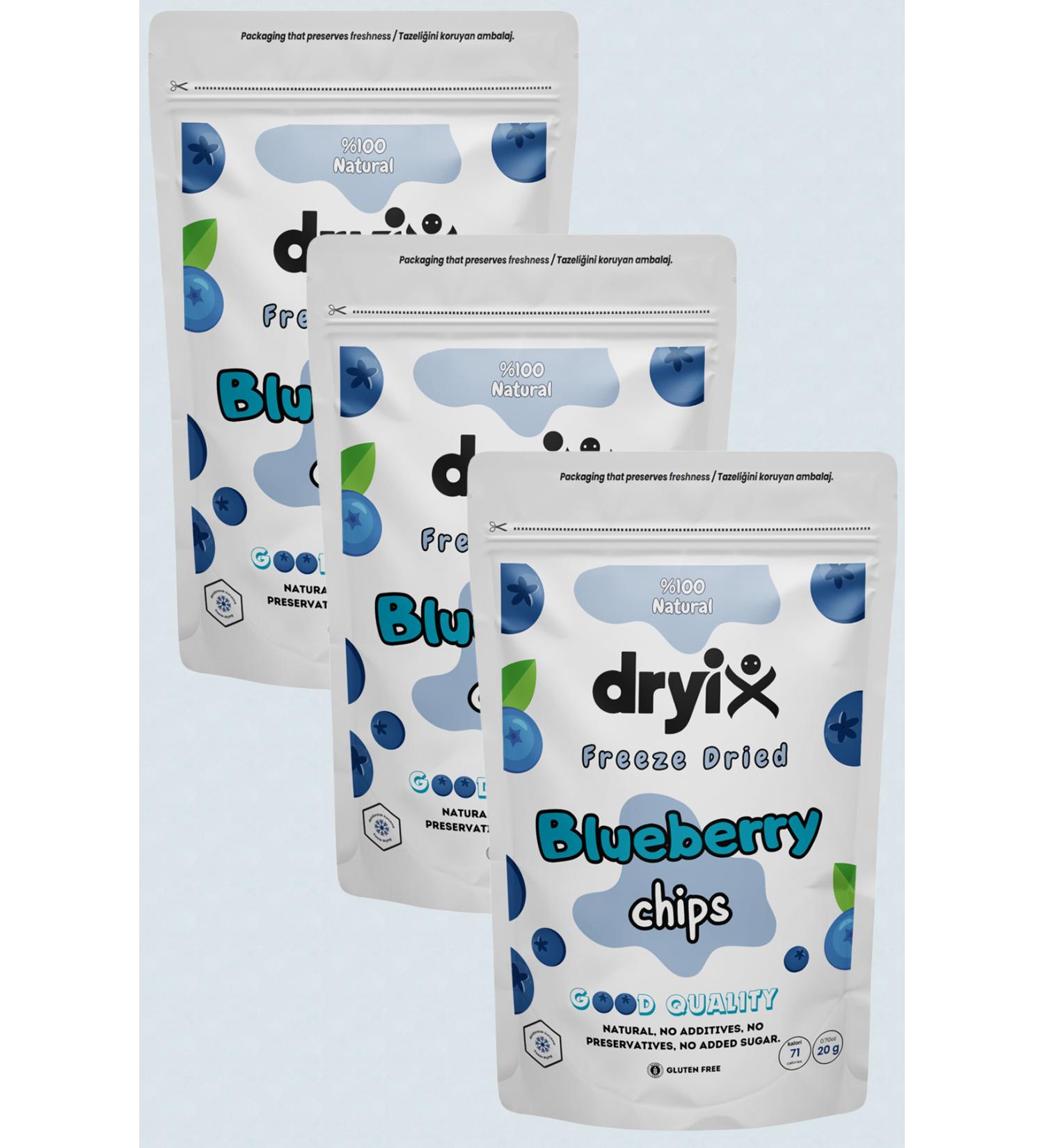 Dryix 3 Packs Dried Blueberries 20 Gr Freeze Dried Crispy Fruit Chips Freeze Dried