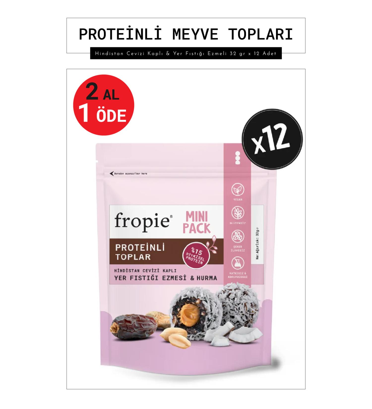 FROPIE Mini Vegan Protein Fruit Balls - Coconut Coated & Peanut Butter 32 gr x 12 Pieces - Buy Online on GoSupps.com