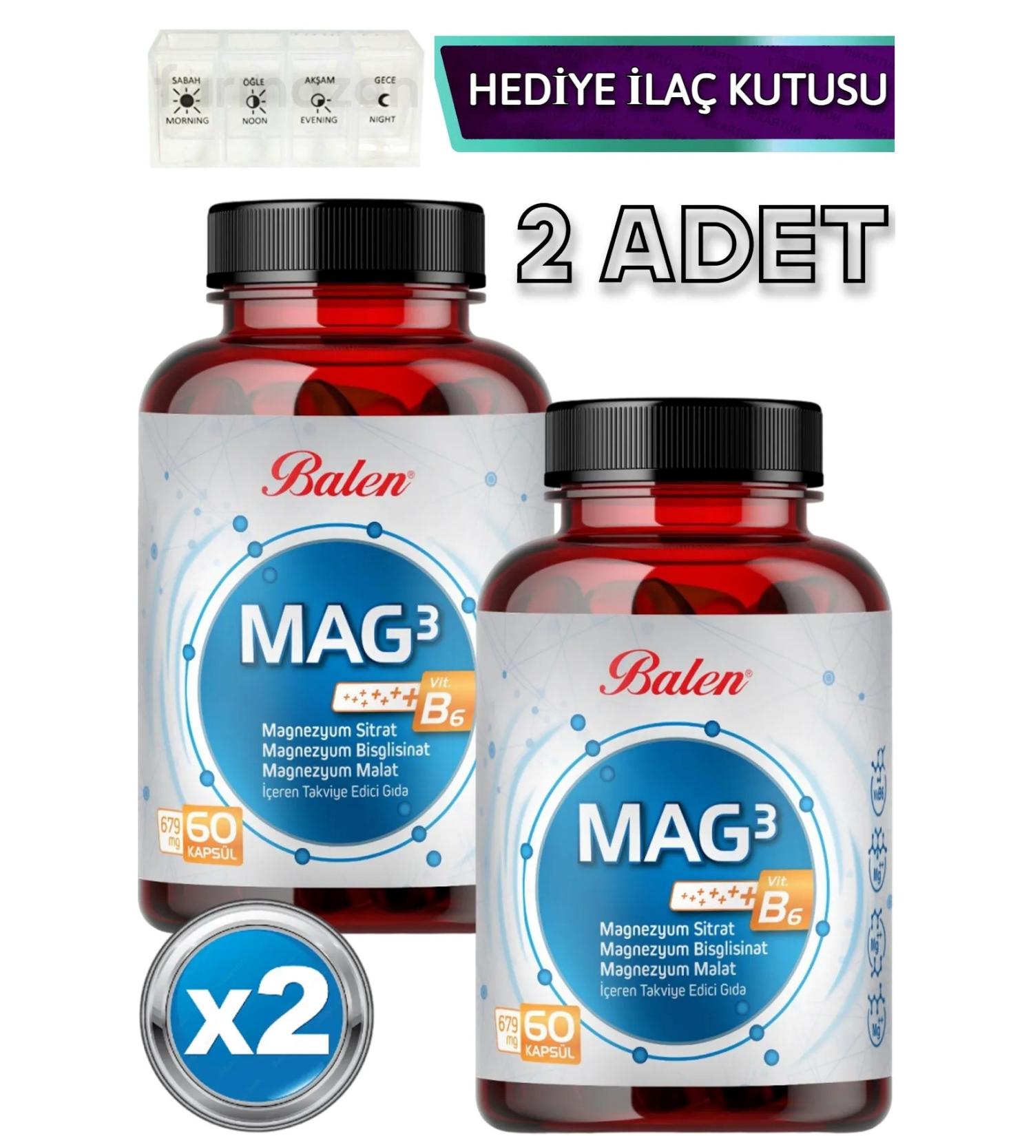 Balen Mag 3 Magnesium Citrate & Bisglycinate & Malate 679 Mg x60 Capsules x2 Pieces