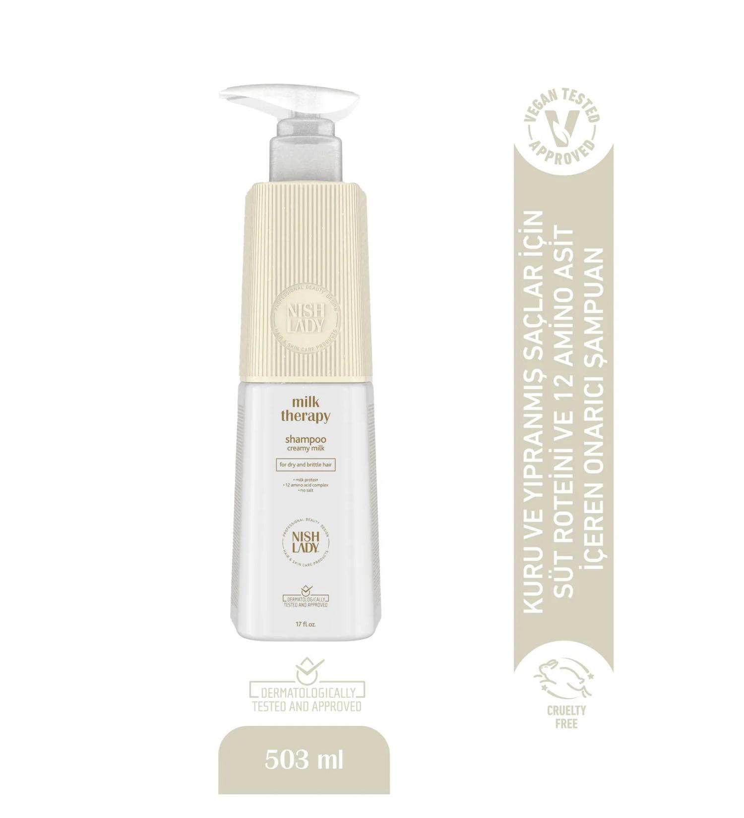 Nishlady Milk Therapy 503ml Shampoo - Repairing Shampoo for Dry and Damaged Hair - Buy Online on GoSupps.com