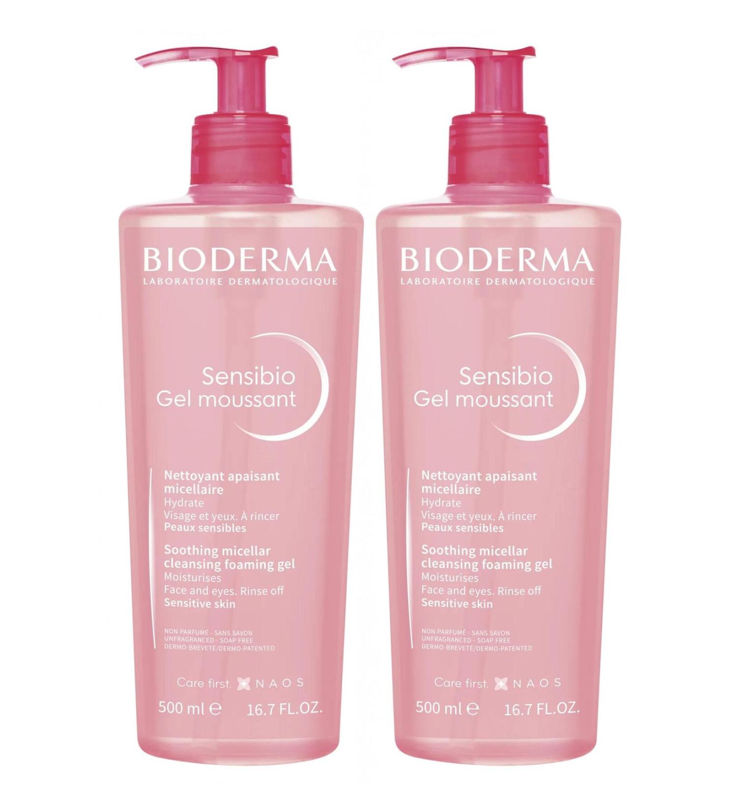 Bioderma Sensitive Skin Cleansing Gel - Sensibio Foaming Gel 500 ml 2 Pieces