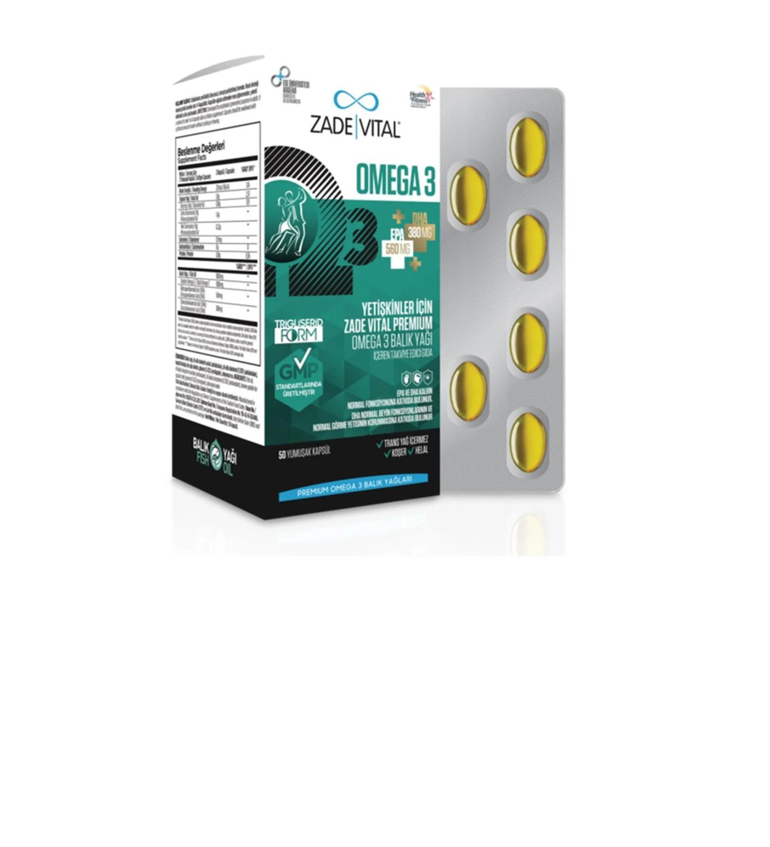 Zade Vital Premium Omega 3 Fish Oil 50 Capsules for Adults