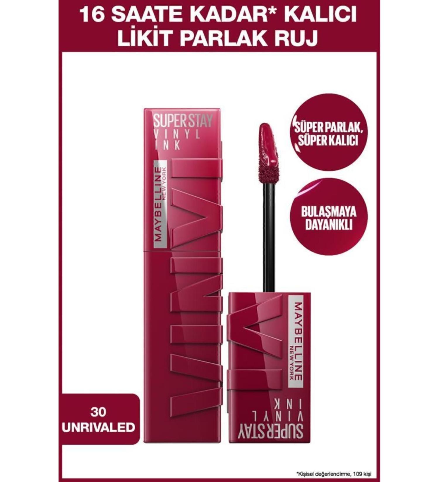 Maybelline New York Super Stay Vinyl Ink Long-Lasting Liquid Glossy Lipstick 30 Unrivaled - Buy Online on GoSupps.com
