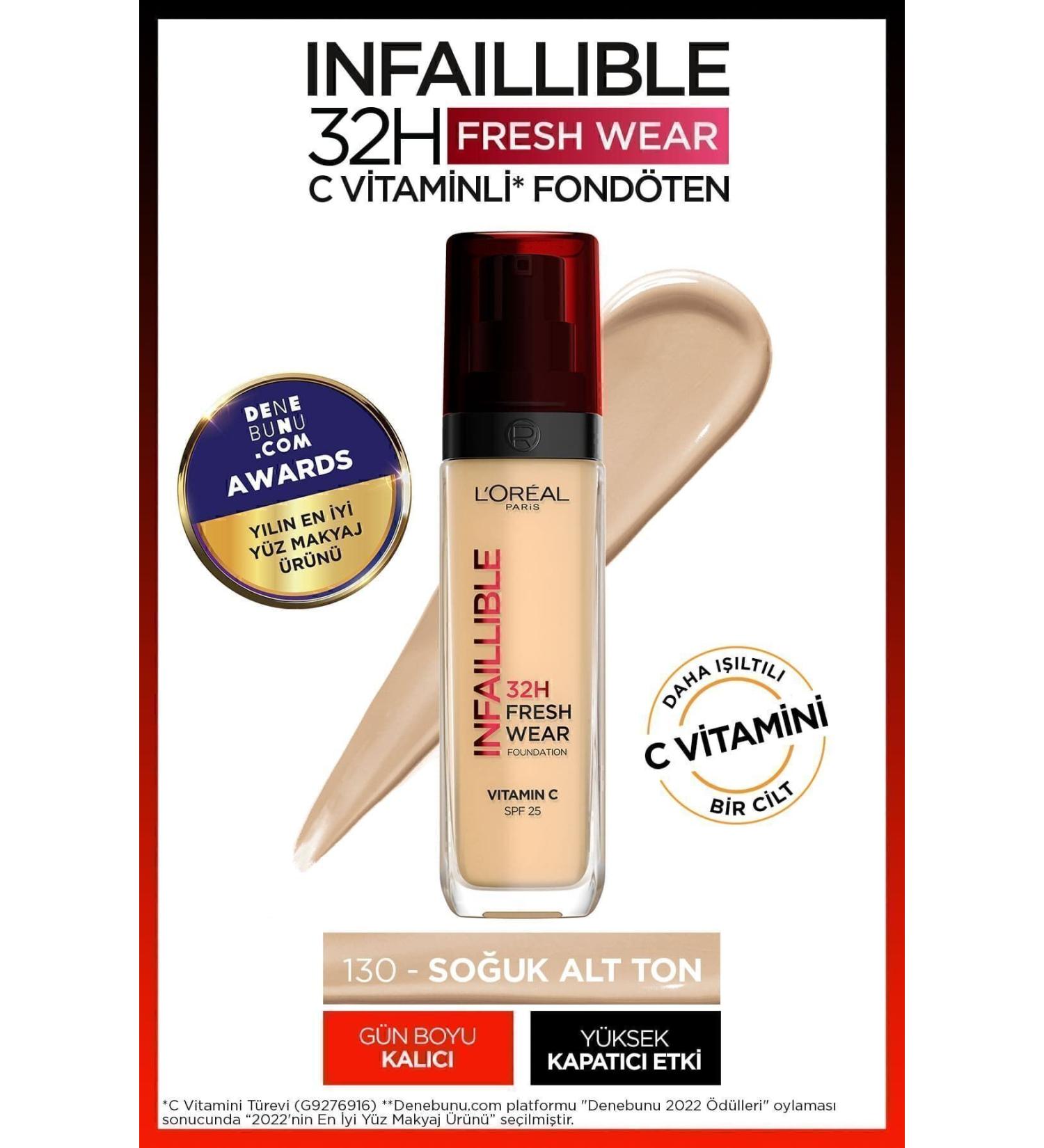 L'Oreal Paris L'Or al Paris Infaillible 32H Fresh Wear Vitamin C Foundation - 130 True Beige Concealer - Buy Online on GoSupps.com