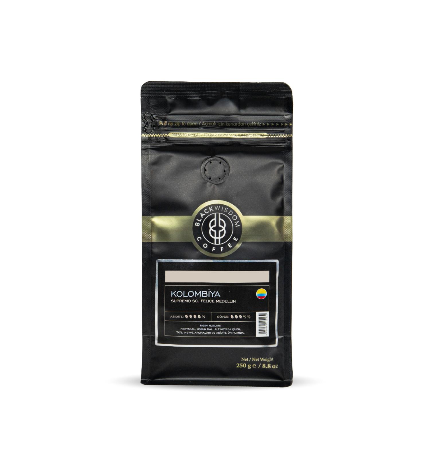 Black Wisdom Colombia - Supremo Sc. Felice Medellin Coffee Beans 250 G - Buy Online on GoSupps.com