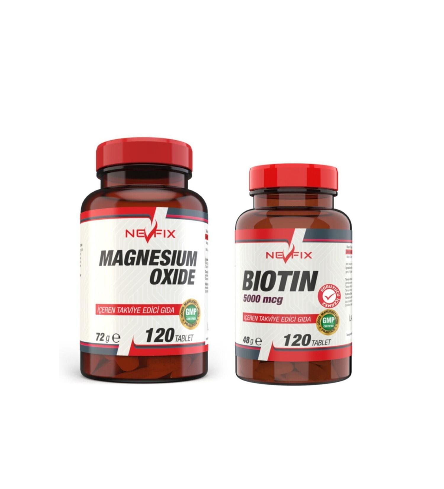 Nevfix Magnesium 250 Mg 120 Tablets Biotin 5000 Mcg 120 Tablets