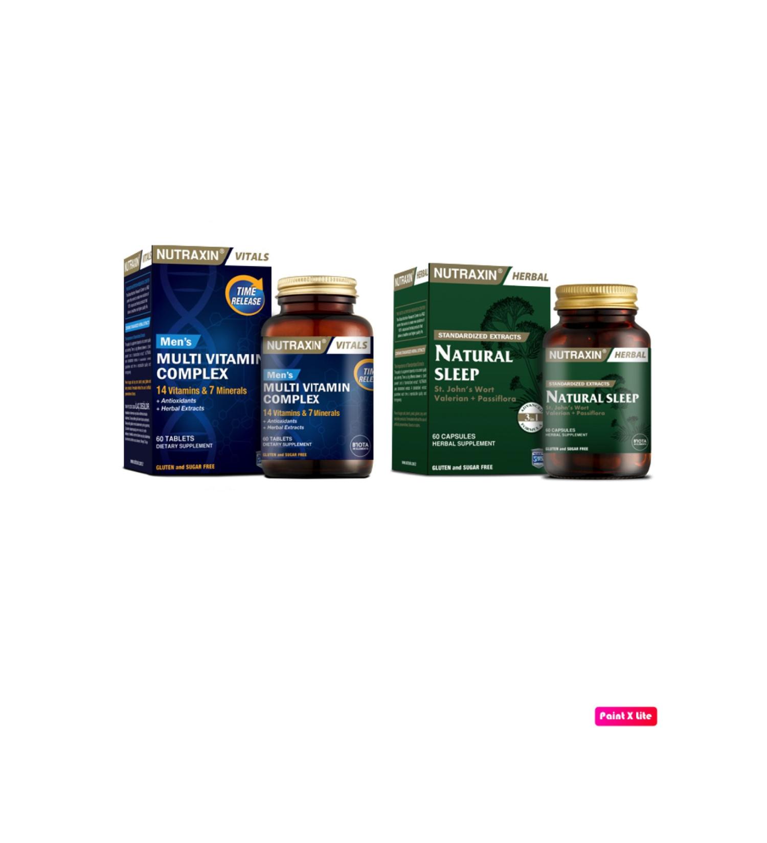 Nutraxin Men's Multi Vitamin Complex 60 Tablets + Natural Sleep Sleep Regulator Pill 60 Capsules