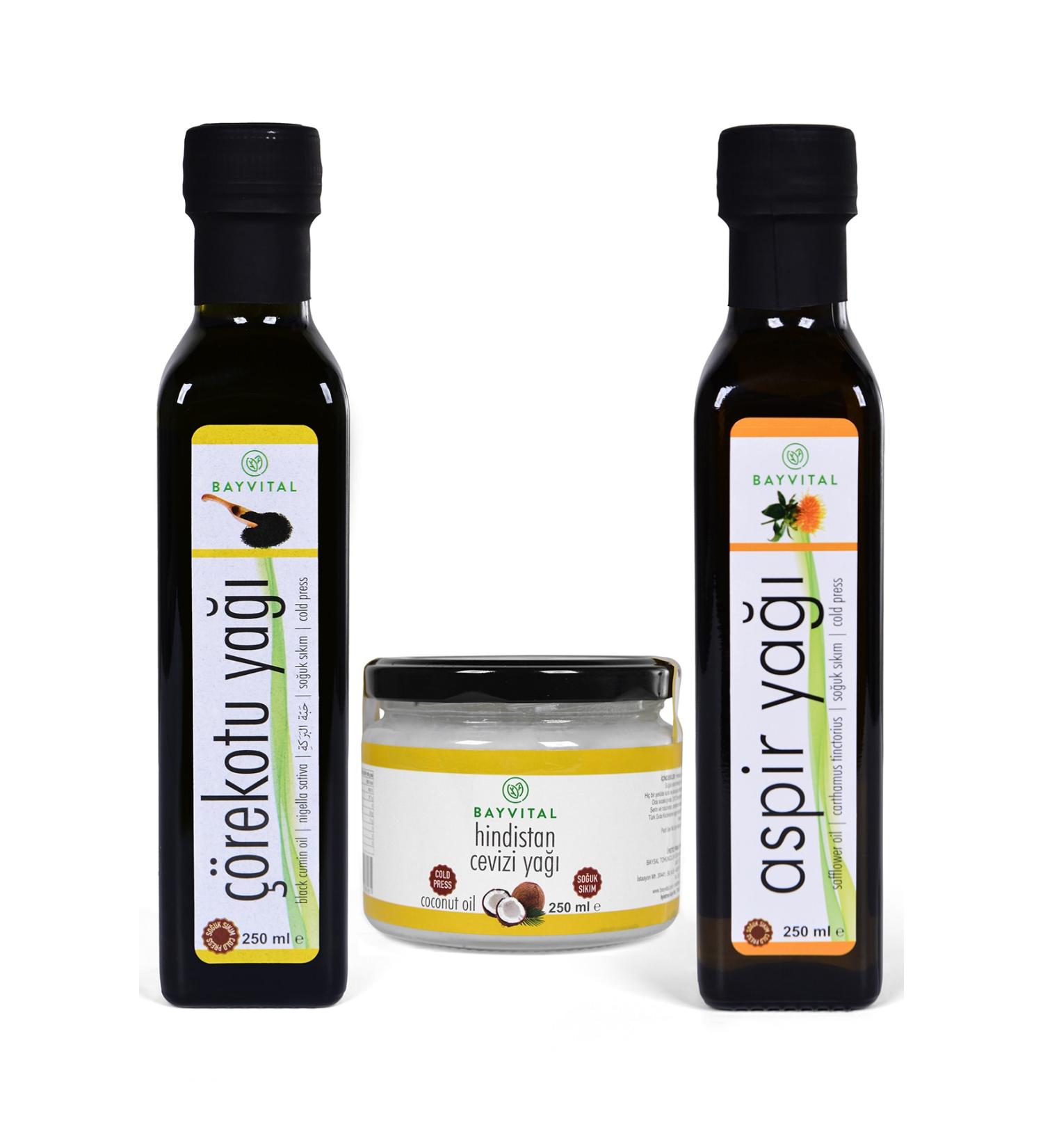 BAYV TAL Black Cumin Oil 250 Ml Safflower Oil 250 Ml Coconut 250 Ml
