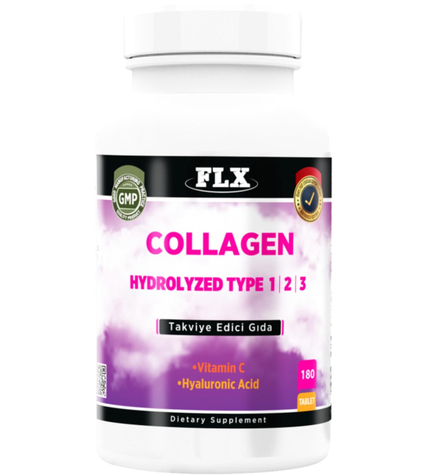 FLX Collagen Type Collagen Type 1-2-3 Hyaluronic Acid Vitamin C 180 Tablets