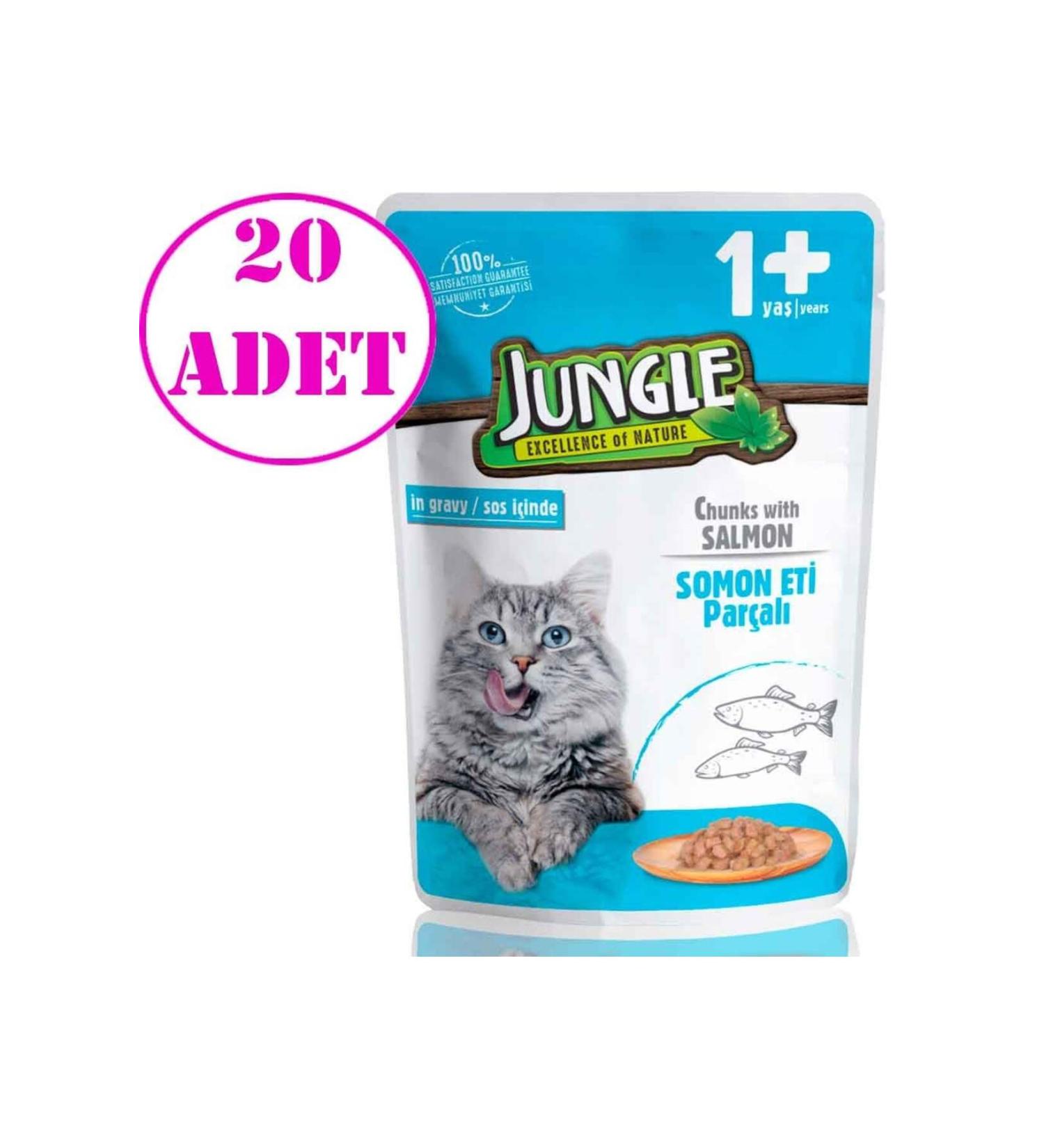 Jungle Cat Wet Food with Salmon and Gel 100 gr 20 Pcs