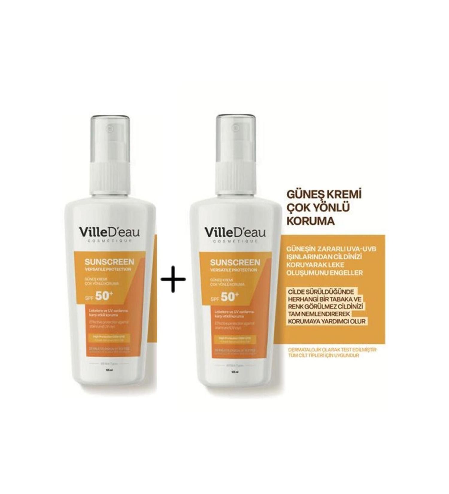VilleD'eau 2 Pieces Anti-Stain High Protection Spf50+ Face and Body Summer and Winter Sun Cream 125 Ml - Buy Online on GoSupps.com