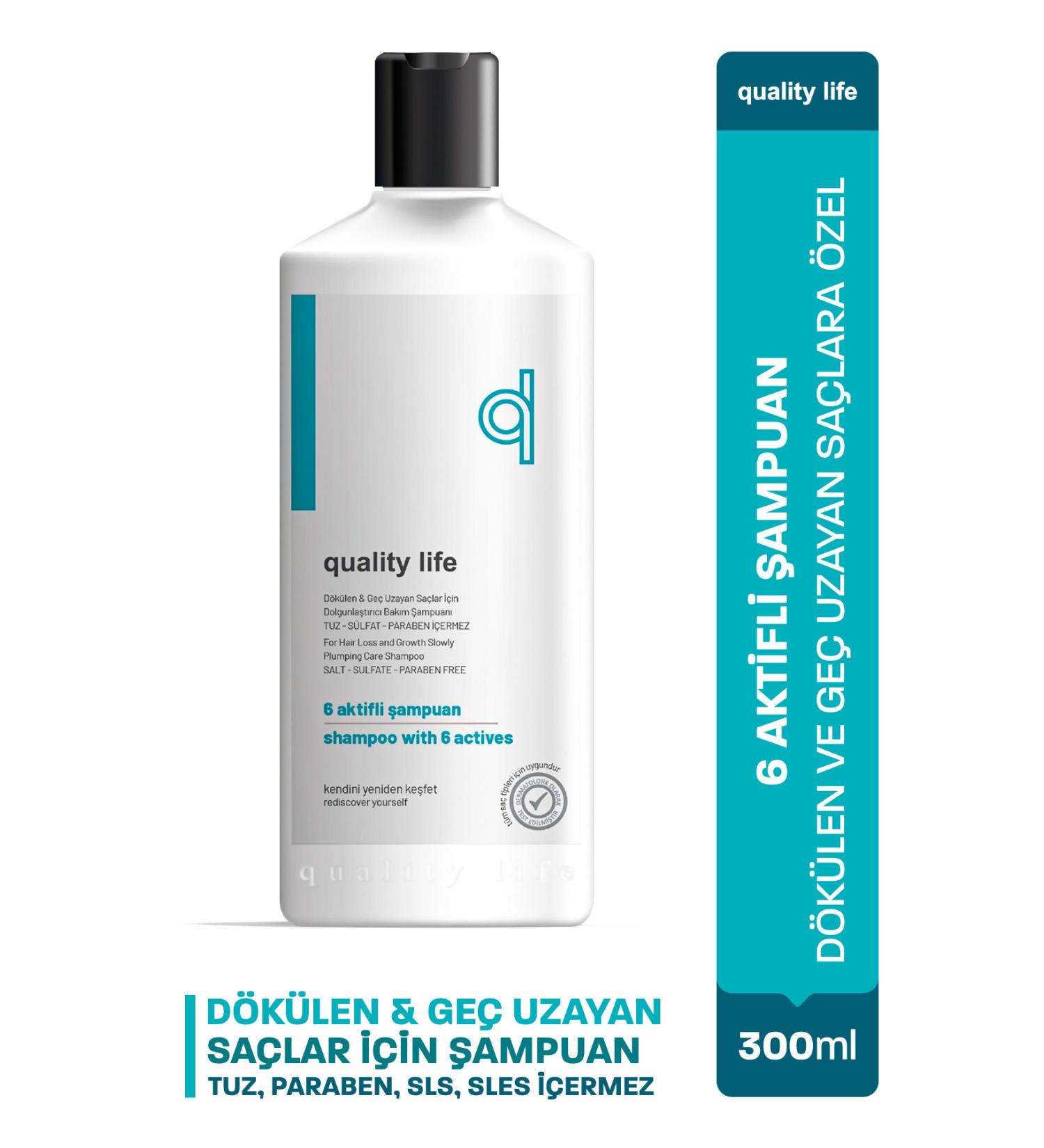 Quality Life Ql 6 Active Anti Hair Loss Shampoo Fast Hair Growth Salt-Free Sulfate-Free Biotin Keratin Collagen - Buy Online on GoSupps.com