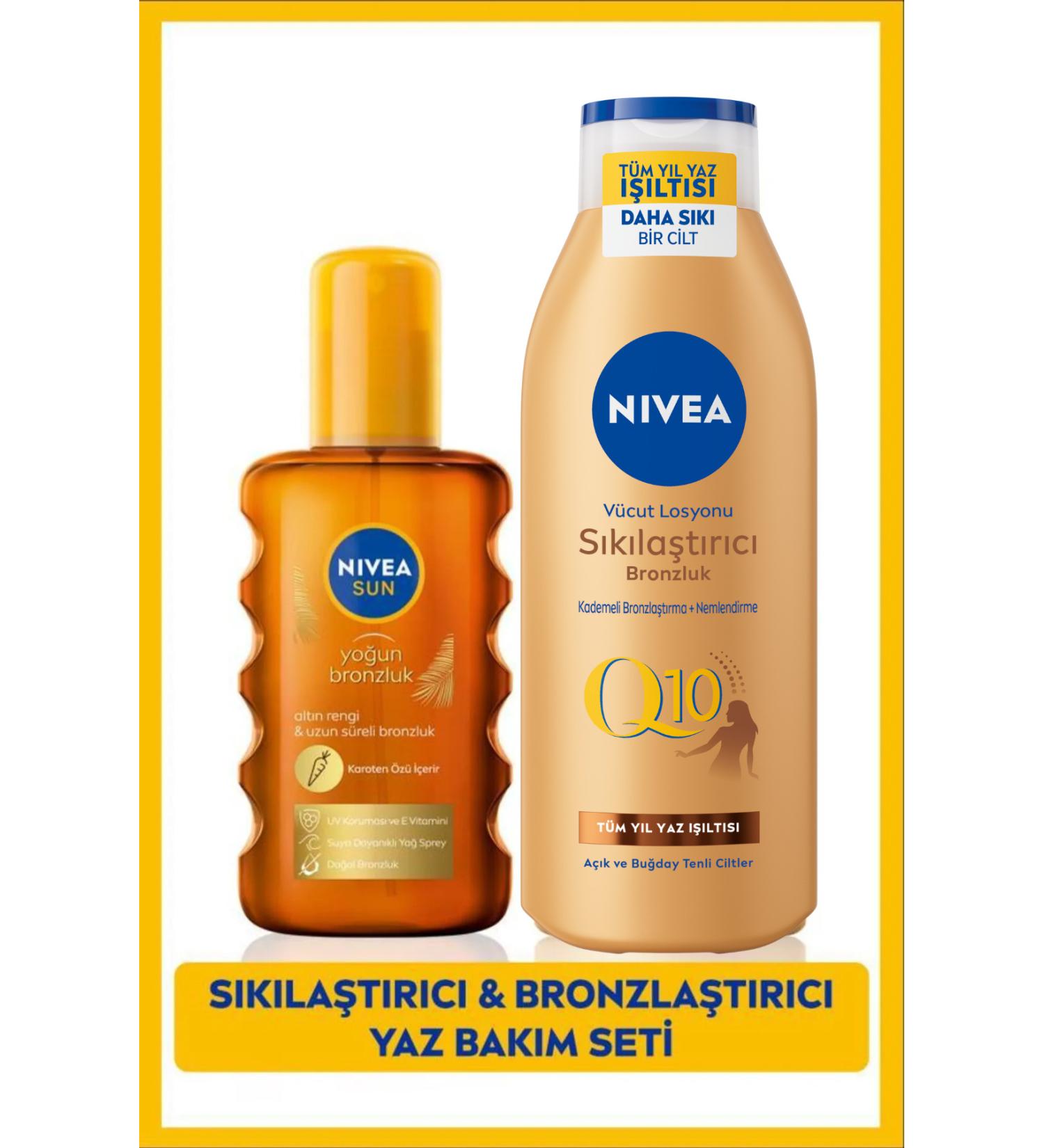 NIVEA Sun Carotene Bronzing Sun Spray 200ml and Q10 Firming Tan Body Lotion 200ml