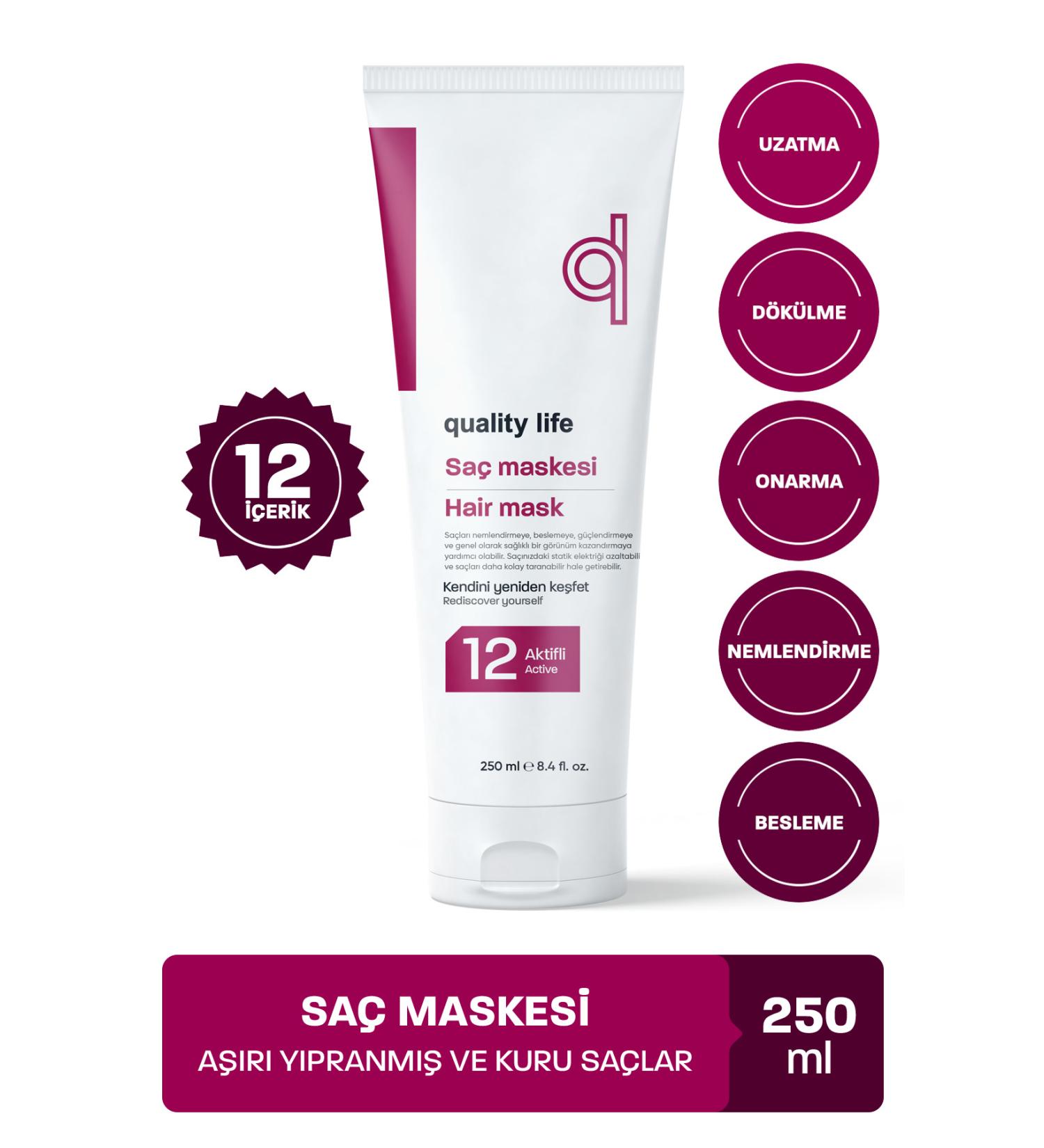 Quality Life 12 Active Hair Care Mask Moisturizing Repairing Fast Hair Growth for Burnt Damaged and Dry Hair - Buy Online on GoSupps.com