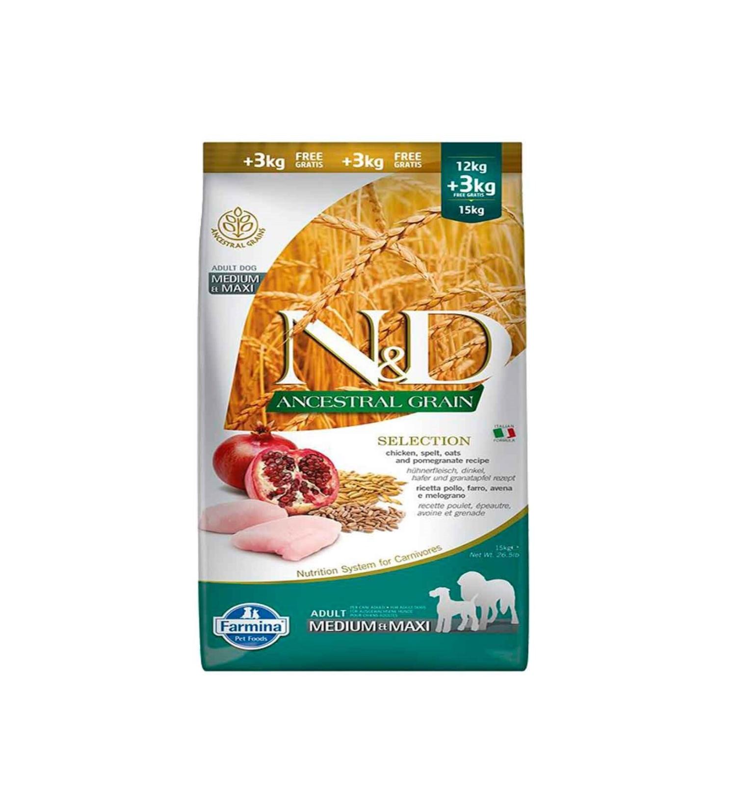 N & D Nd Low Grain Chicken Pomegranate Medium Maxi Adult Dog Food 12+3 Kg