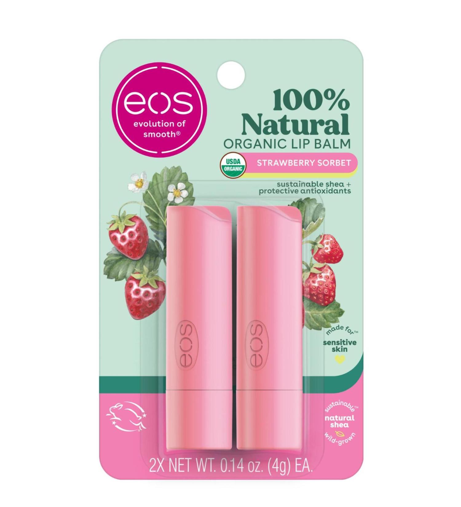 Eos Strawberry Sorbet 2 Pack Lip Balm 2x4gr - Buy Online on GoSupps.com