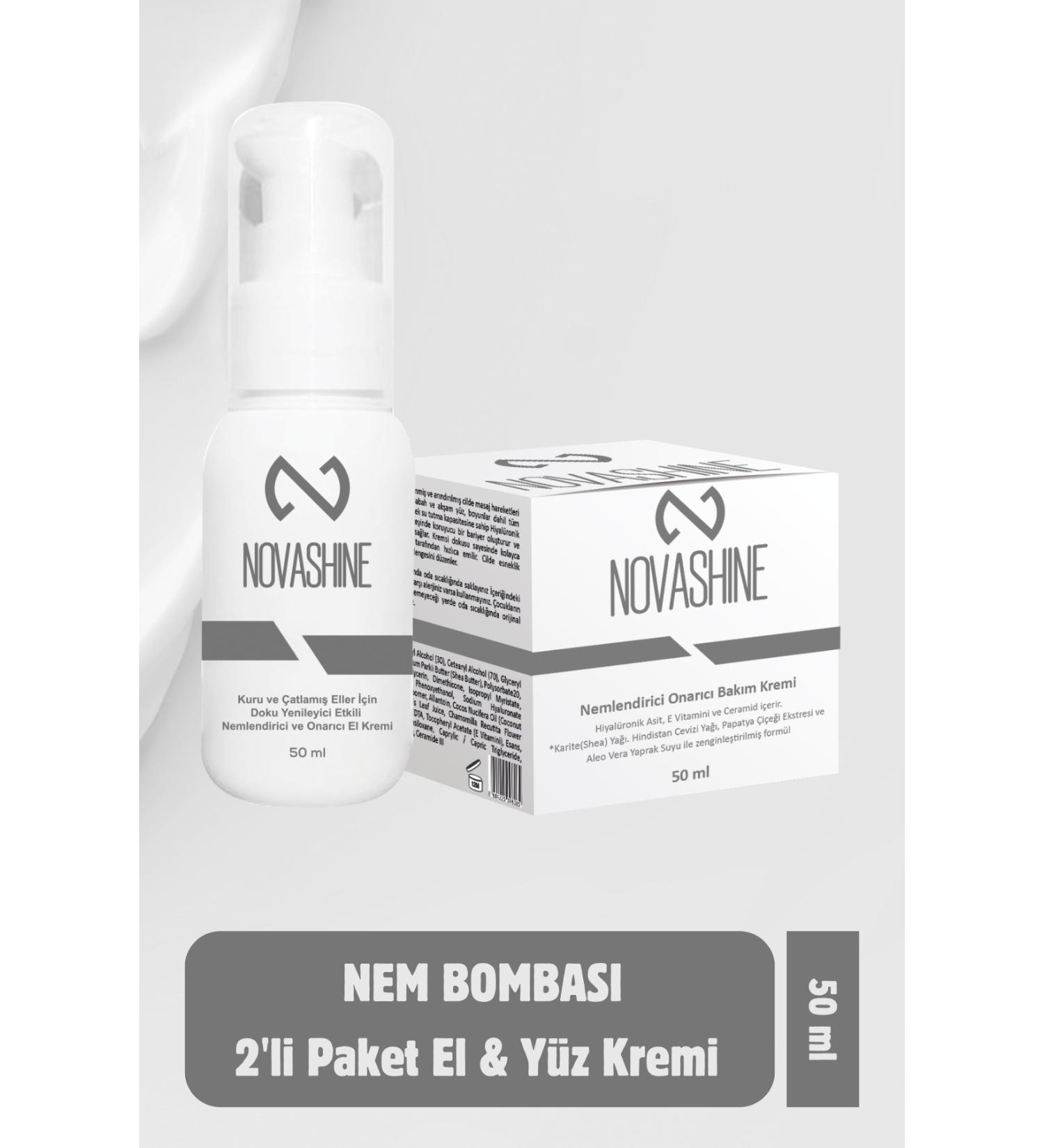 Novashine 2 in 1: Face Cream 50 ml + Hand Cream 50 ml - Moisturizing and Repairing Effect