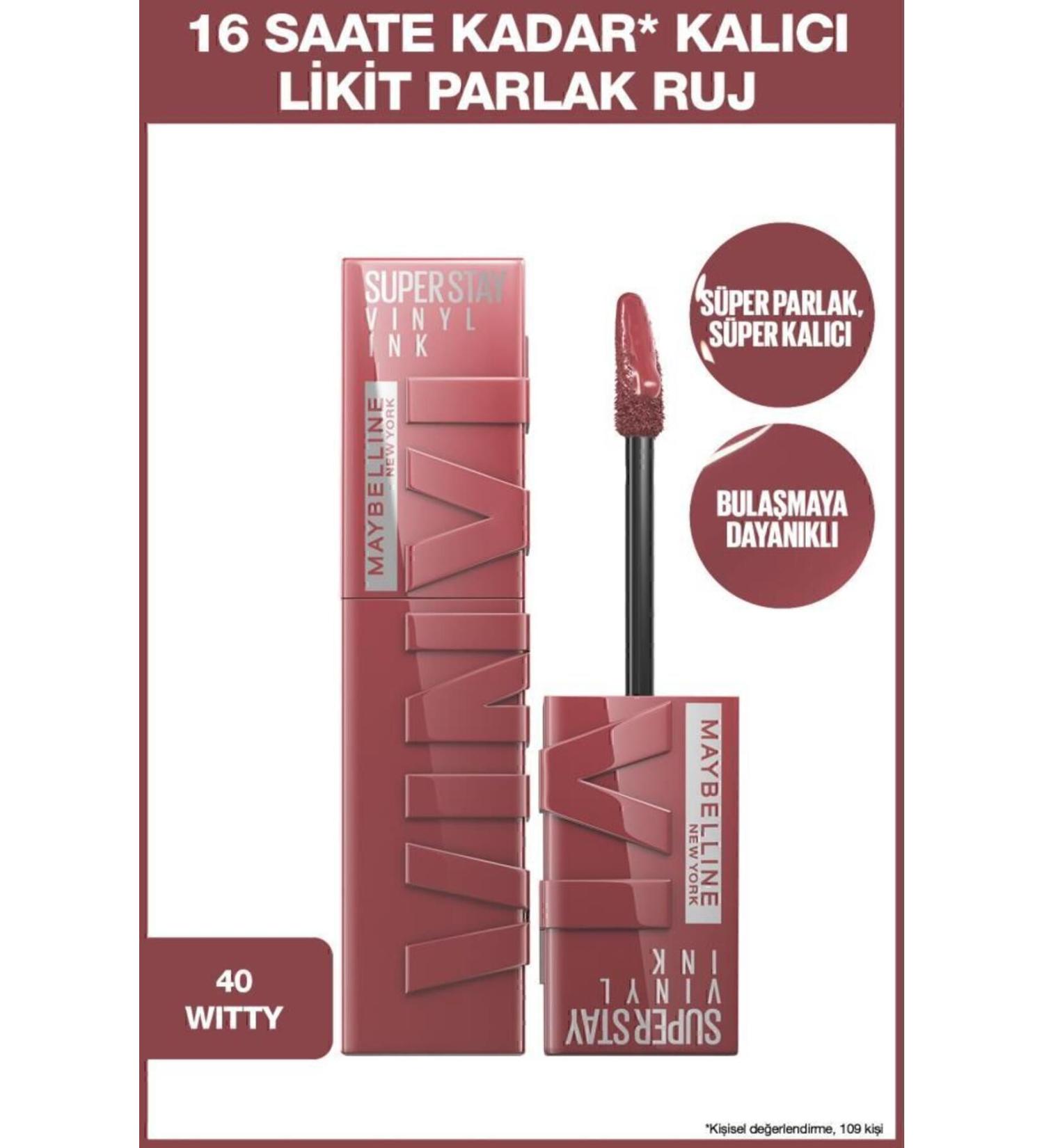 Maybelline New York Super Stay Vinyl Ink Long-Lasting Liquid Glossy Lipstick 40 Witty - Buy Online on GoSupps.com