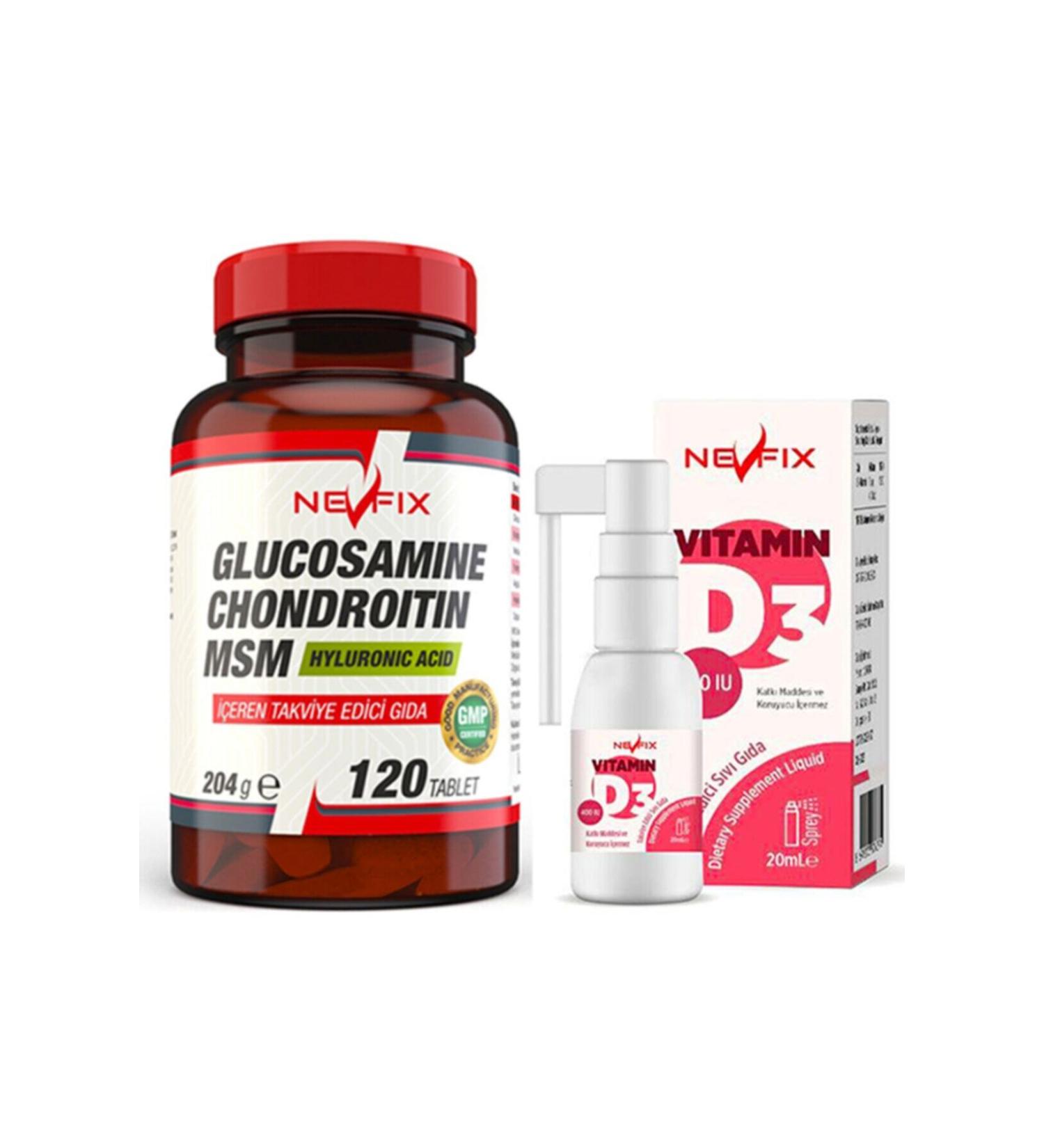 Nevfix Glucosamine Chondroitin Msm 120 Tablets & Vitamin D3 Liquid 20 Ml
